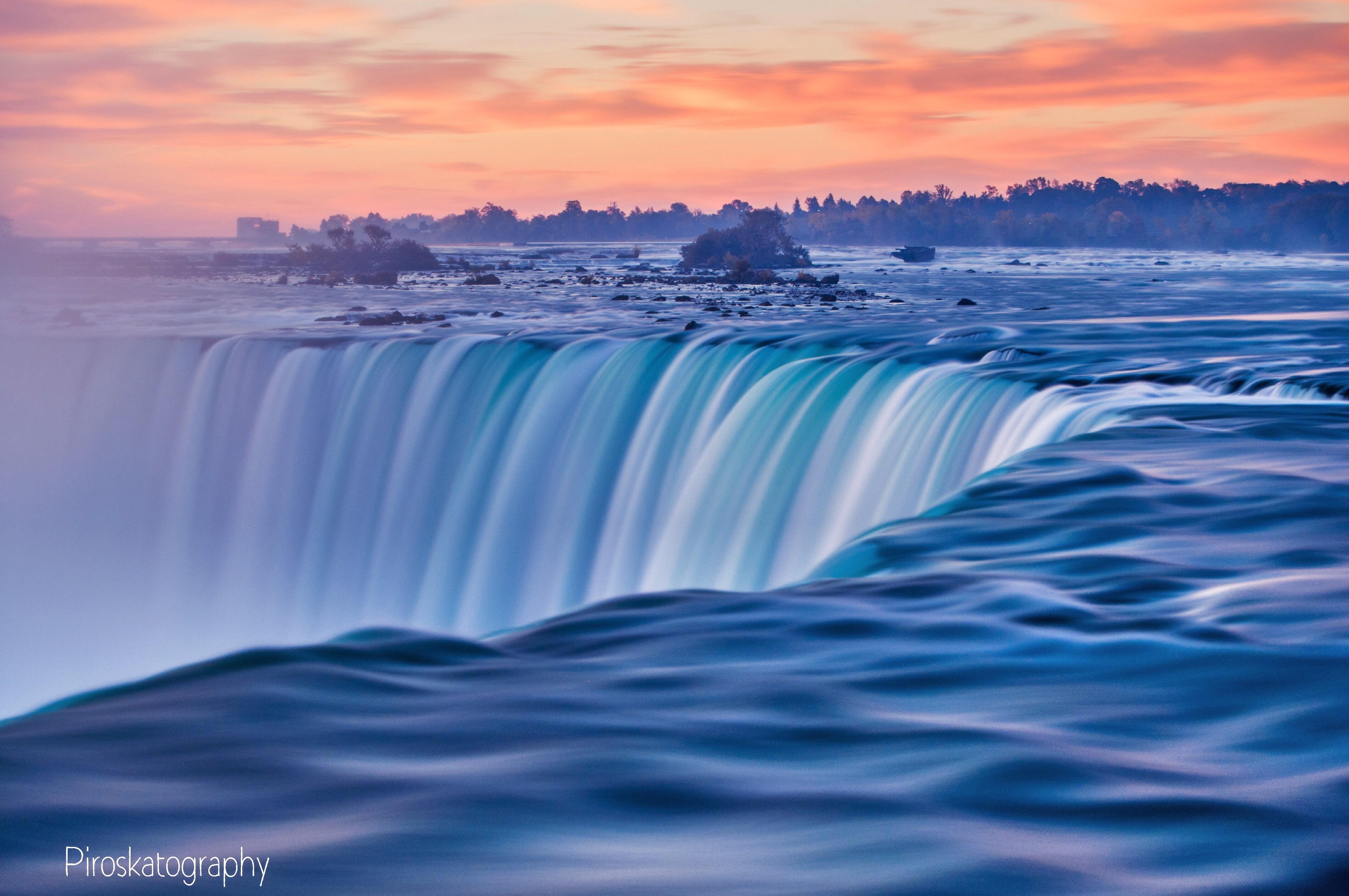 waterfalls, clouds, water, waterfall, dramatic, niagara, nature, river, 4K, sunset, HD Wallpaper