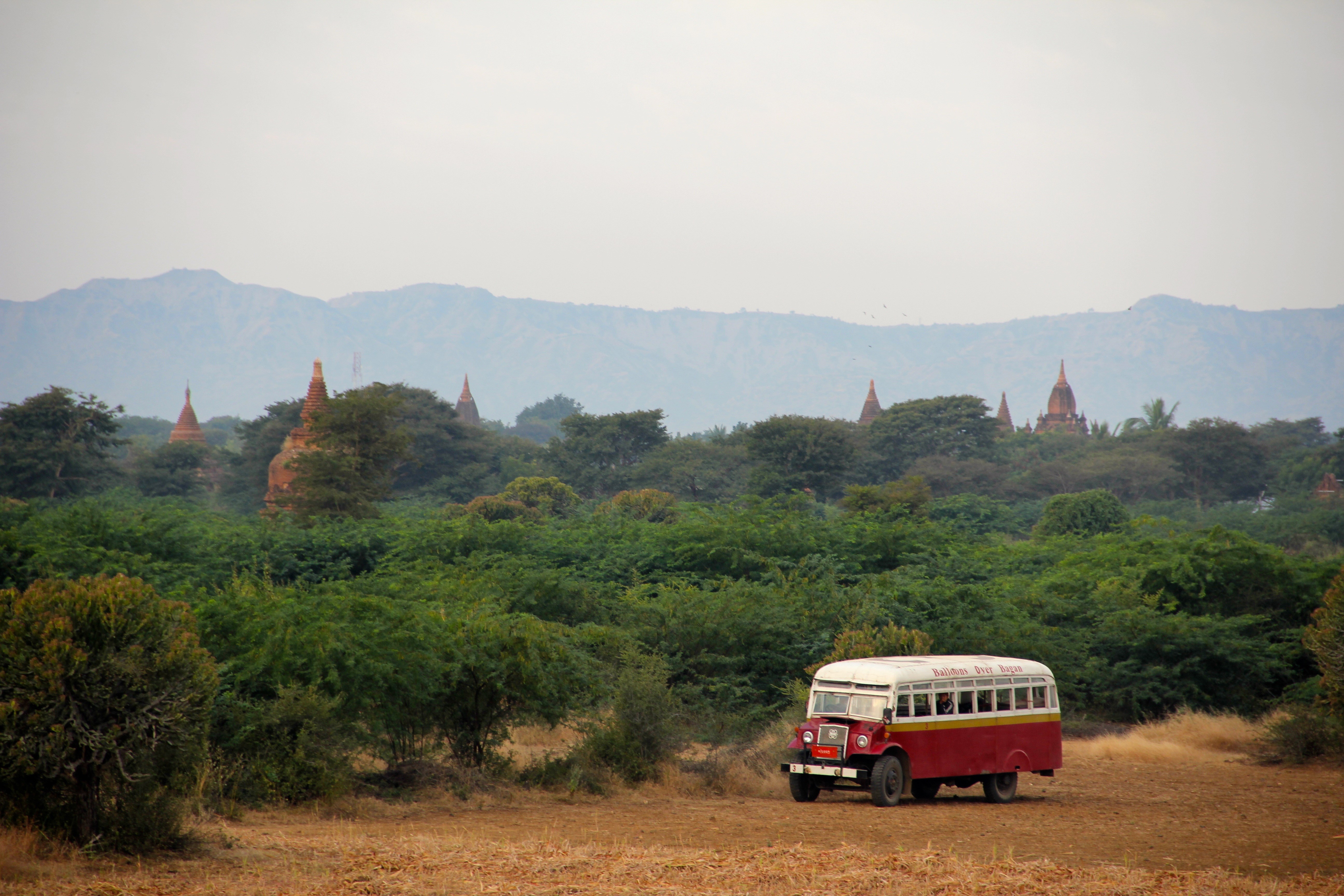 5K, temple, travel, outdoors, mountain, transportation, bricks, land vehicle, mode of transportation, red, scenics - nature, land, bus, plant, motor vehicle, HD Wallpaper