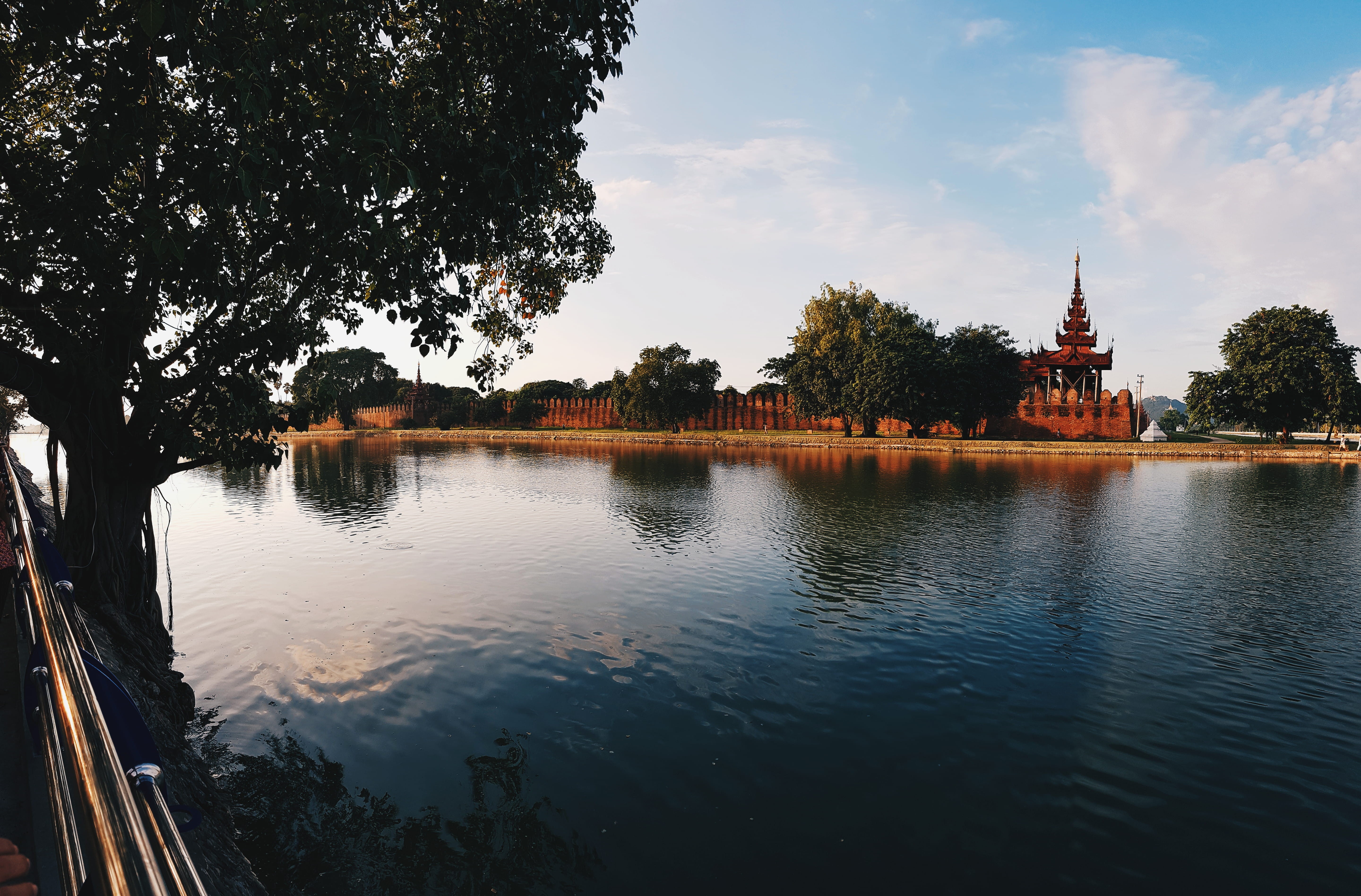 built structure, myanmar (burma), lake, travel, travel destinations, plant, mandalay, kyone, spire, cloud - sky, tree, water, reflection, outdoors, sky, HD Wallpaper