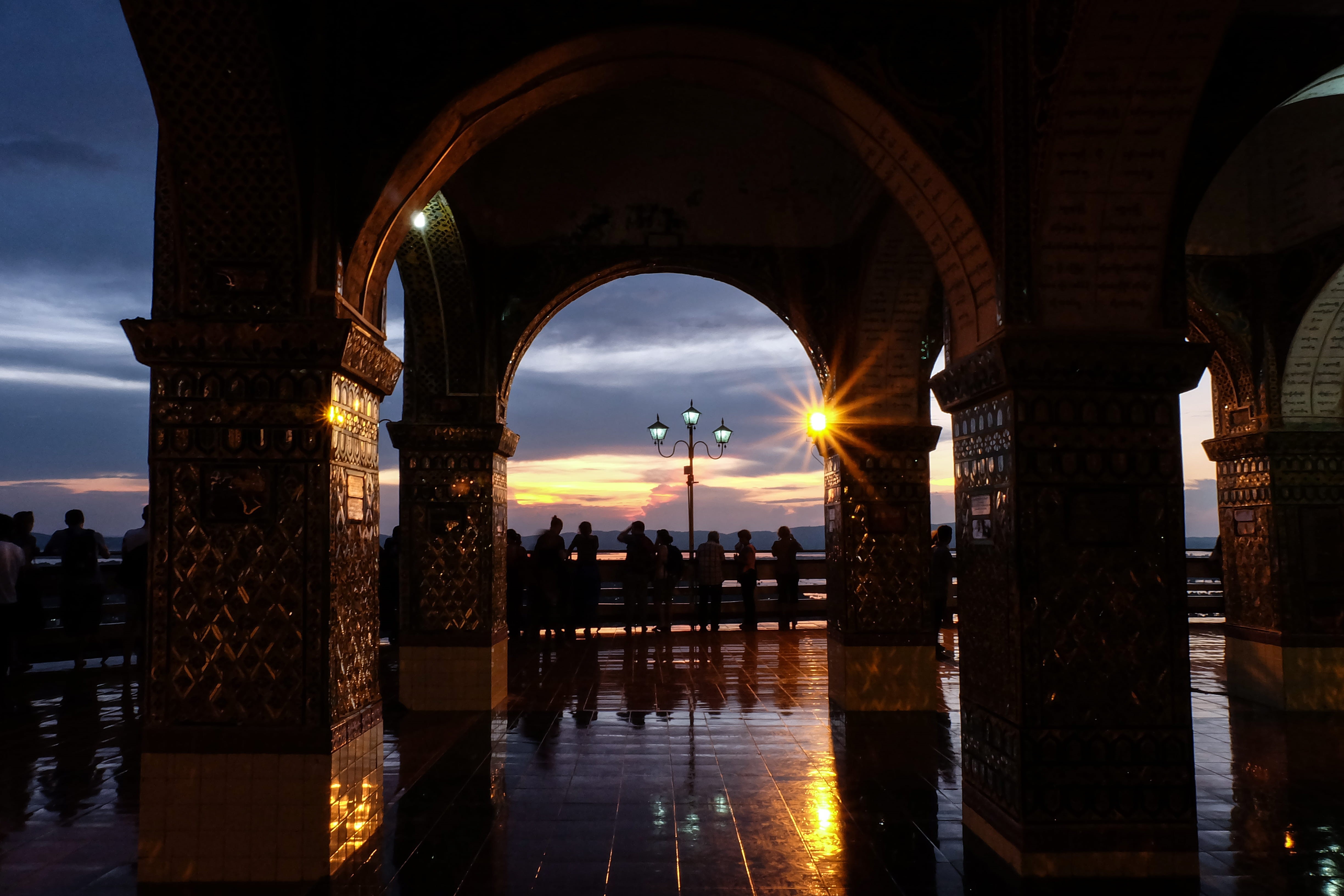 river, travel destinations, arch, night, skyscraper, myanmar (burma), illuminated, nature, building exterior, sky, southeastasia, cloud - sky, water, no people, HD Wallpaper