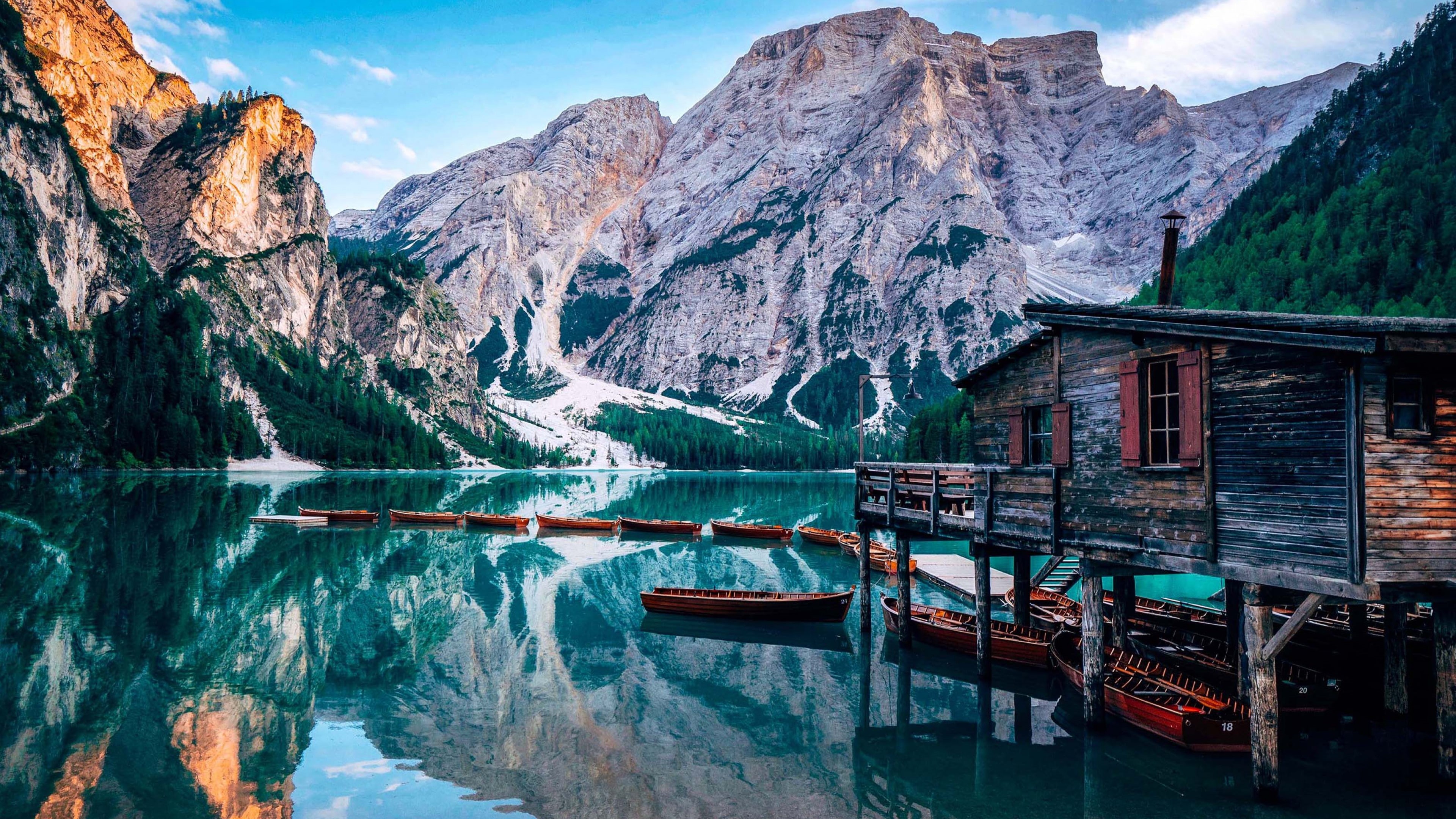 4K, lake, Italy, Pragser Wildsee, 4K, Europe, HD Wallpaper