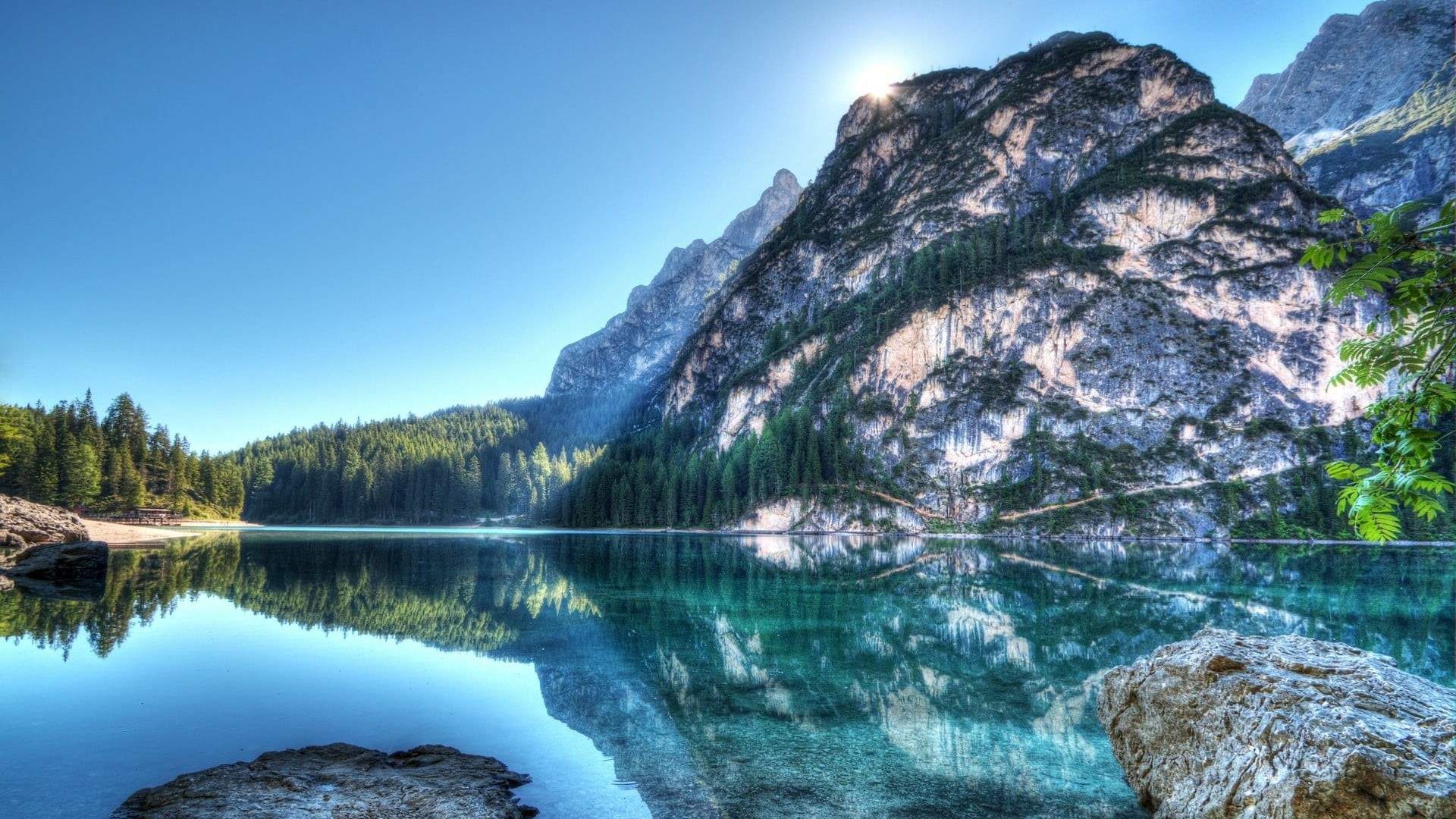 day, mountain, eu, outdoors, no people, nature, tranquility, blue sky, reflection, 1080P, non-urban scene, europe, solid, sunlight, mountain range, bank, HD Wallpaper