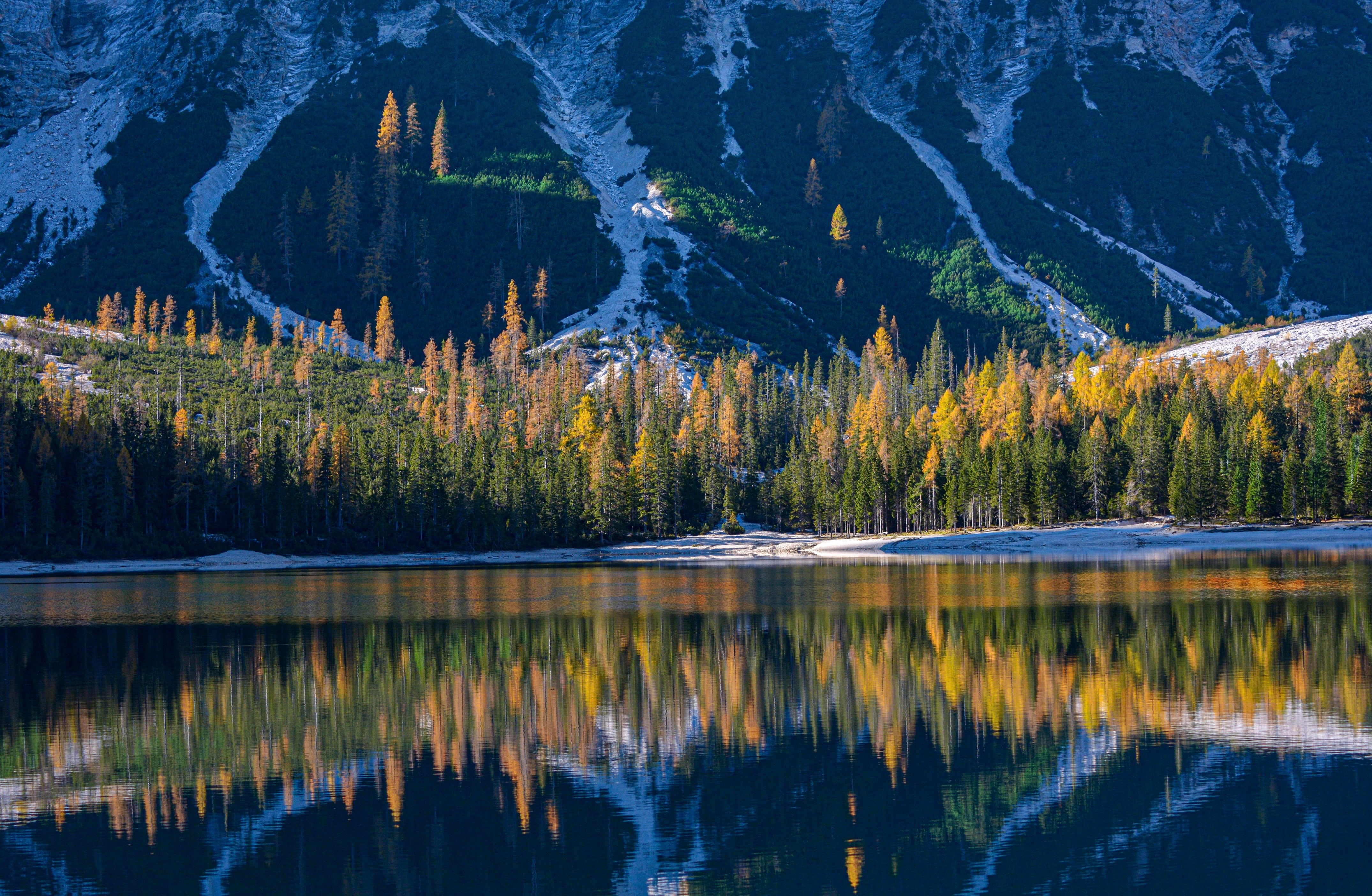Wildsee, Italy, The Dolomites, forest, 4K, Lake Braies, South Tyrol, Dolomites, autumn, mountains, lake, Pragser, reflection, Pragser Wildsee, HD Wallpaper