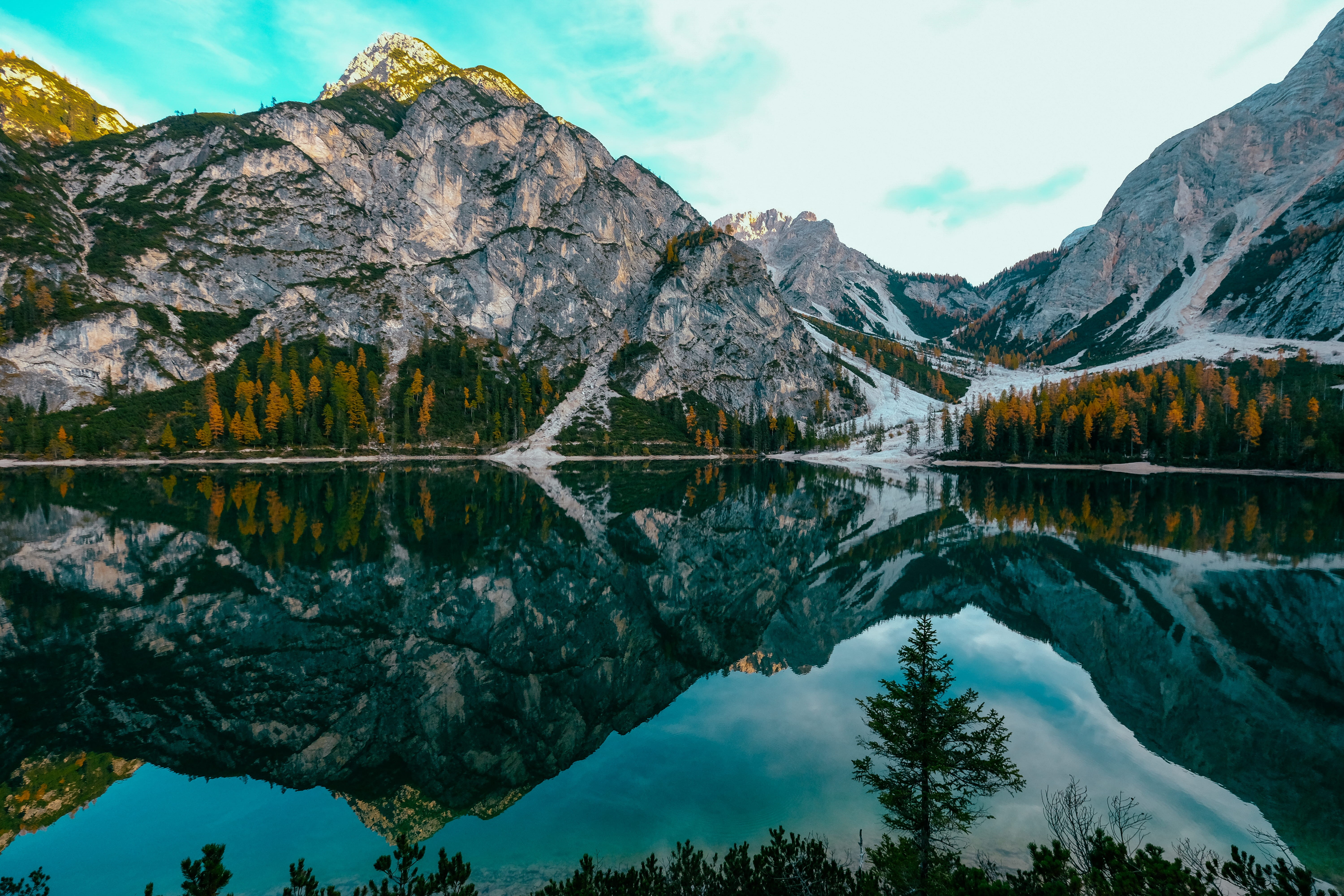 day, scenery, mountain range, outdoors, nature, italy, photography, formation, reflection lake, landscape, lago di braies, scenics - nature, 5K, water, HD Wallpaper