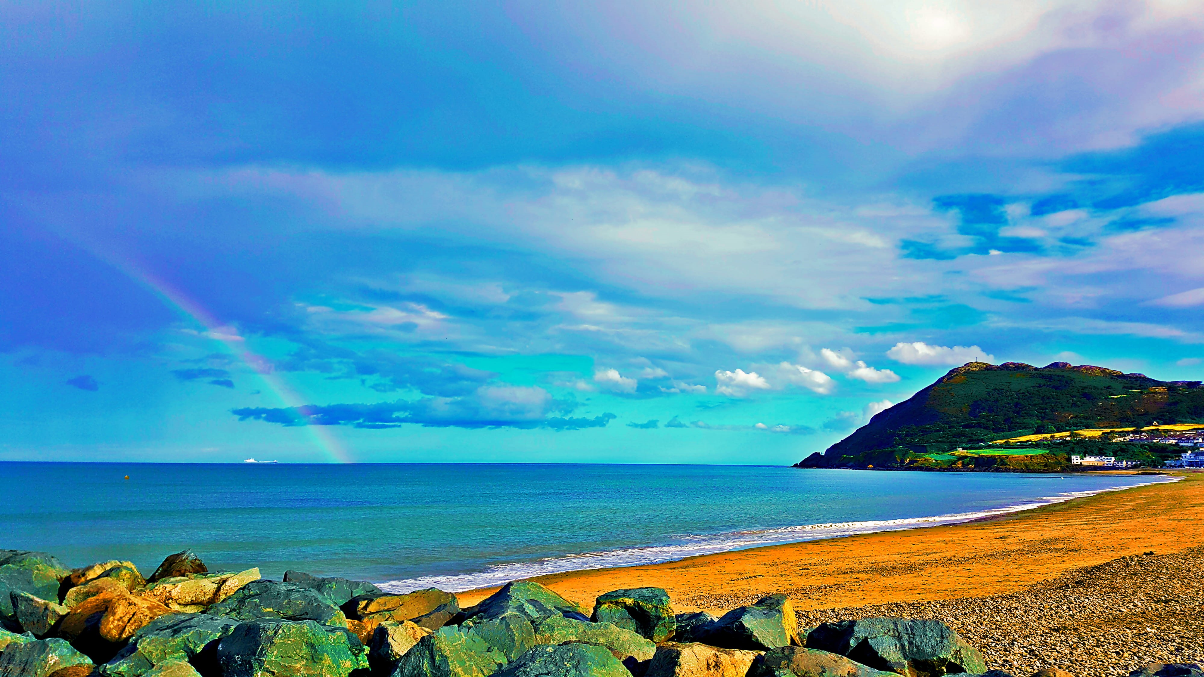 land, horizon over water, mountain, no people, blue, tranquility, scenics - nature, ireland, cloudscape, beauty in nature, nature, 4K, horizon, beach, HD Wallpaper