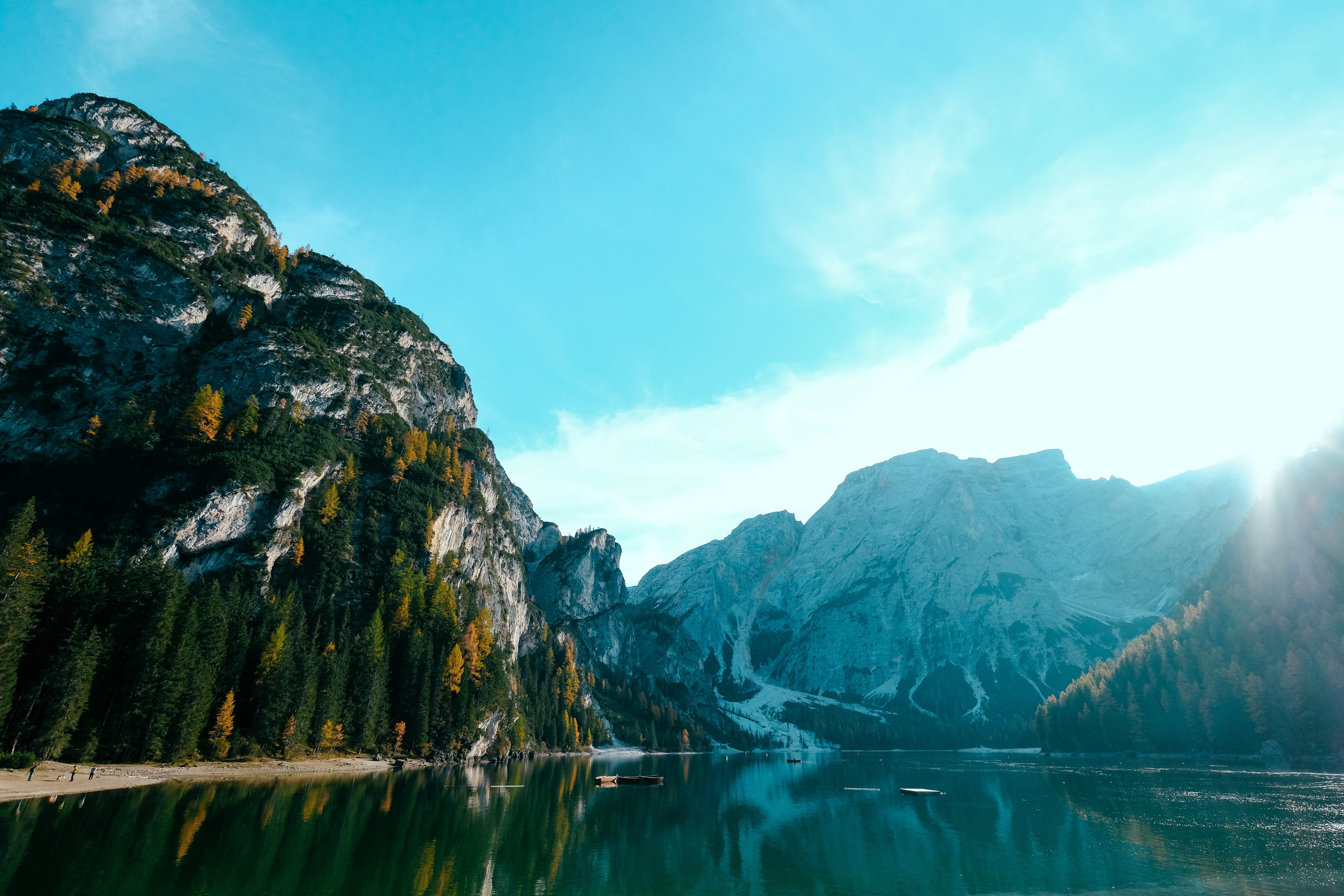 turquoise colored, lago di braies, conifer, nature, glacier, crest, mountain peak, reflection, no people, formation, scenery, tranquility, ice, tranquil scene, HD Wallpaper