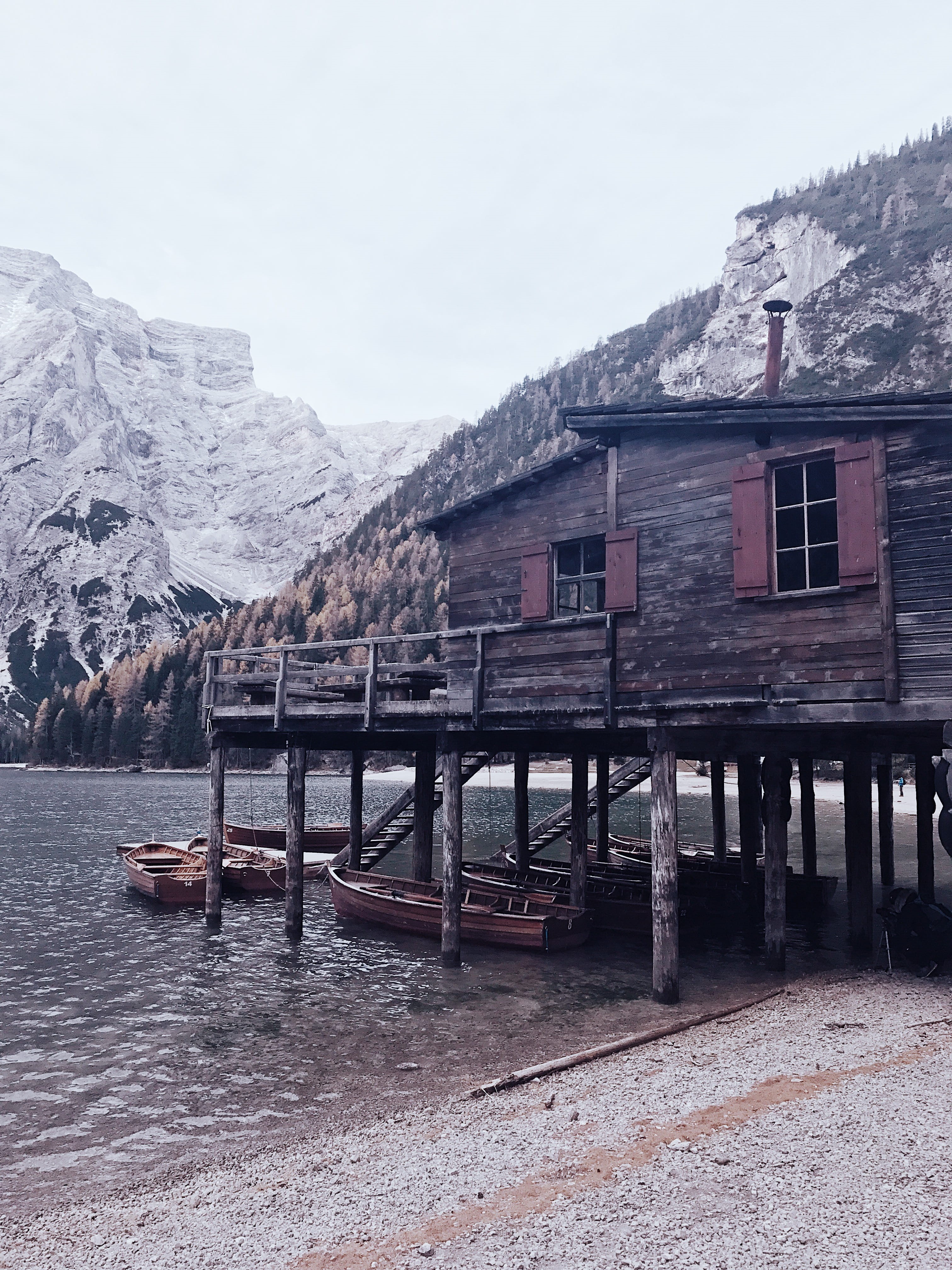 house, water, day, italy, sky, autumn, mode of transportation, nautical vessel, transportation, building, scenics - nature, fall, sea, pragserwildsee, lake, Phone HD Wallpaper