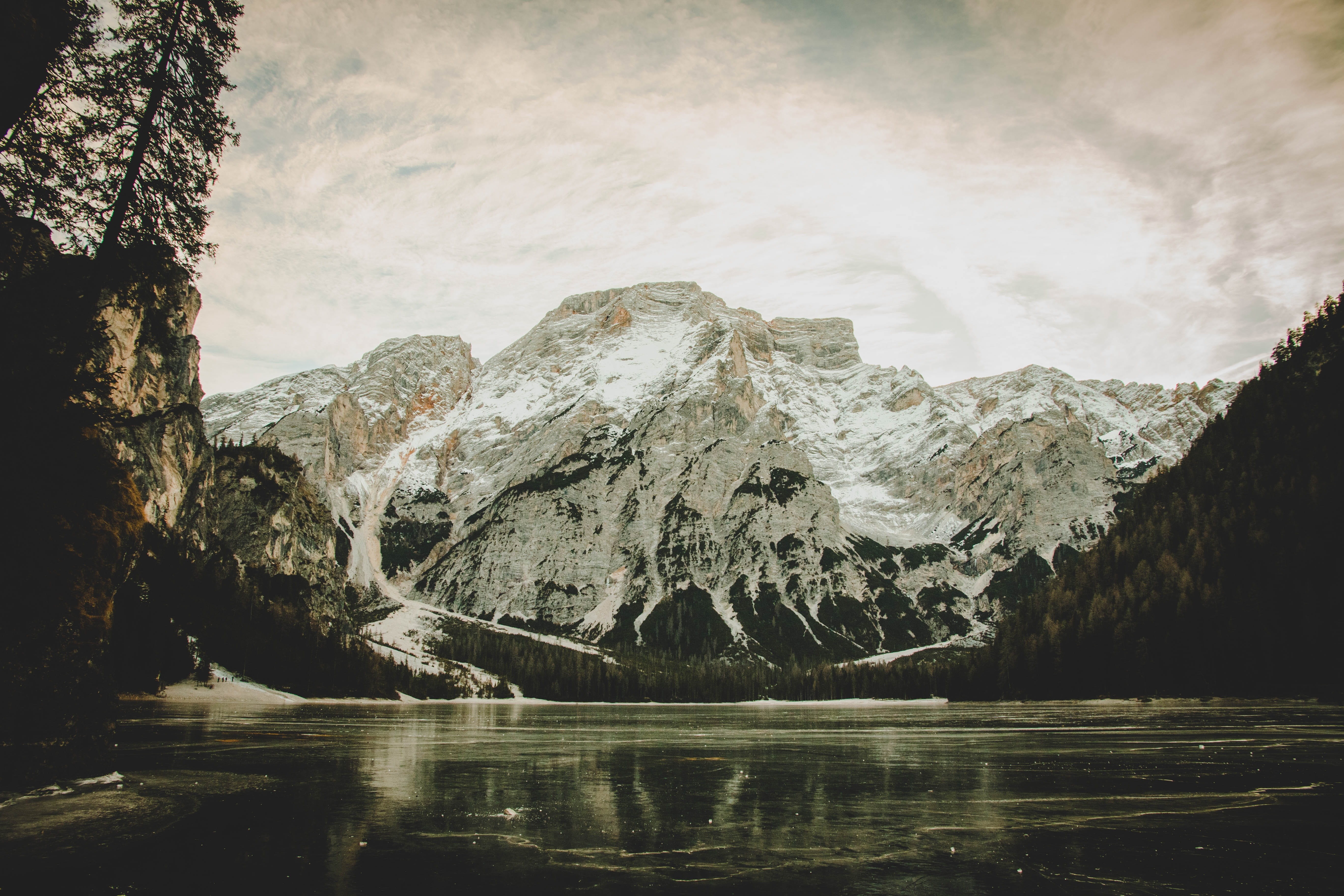lake, more, tranquil scene, snow, tranquility, winter, north italy, no people, dolomites, tourism, body of water, reflection, landscape, snowcapped mountain, HD Wallpaper