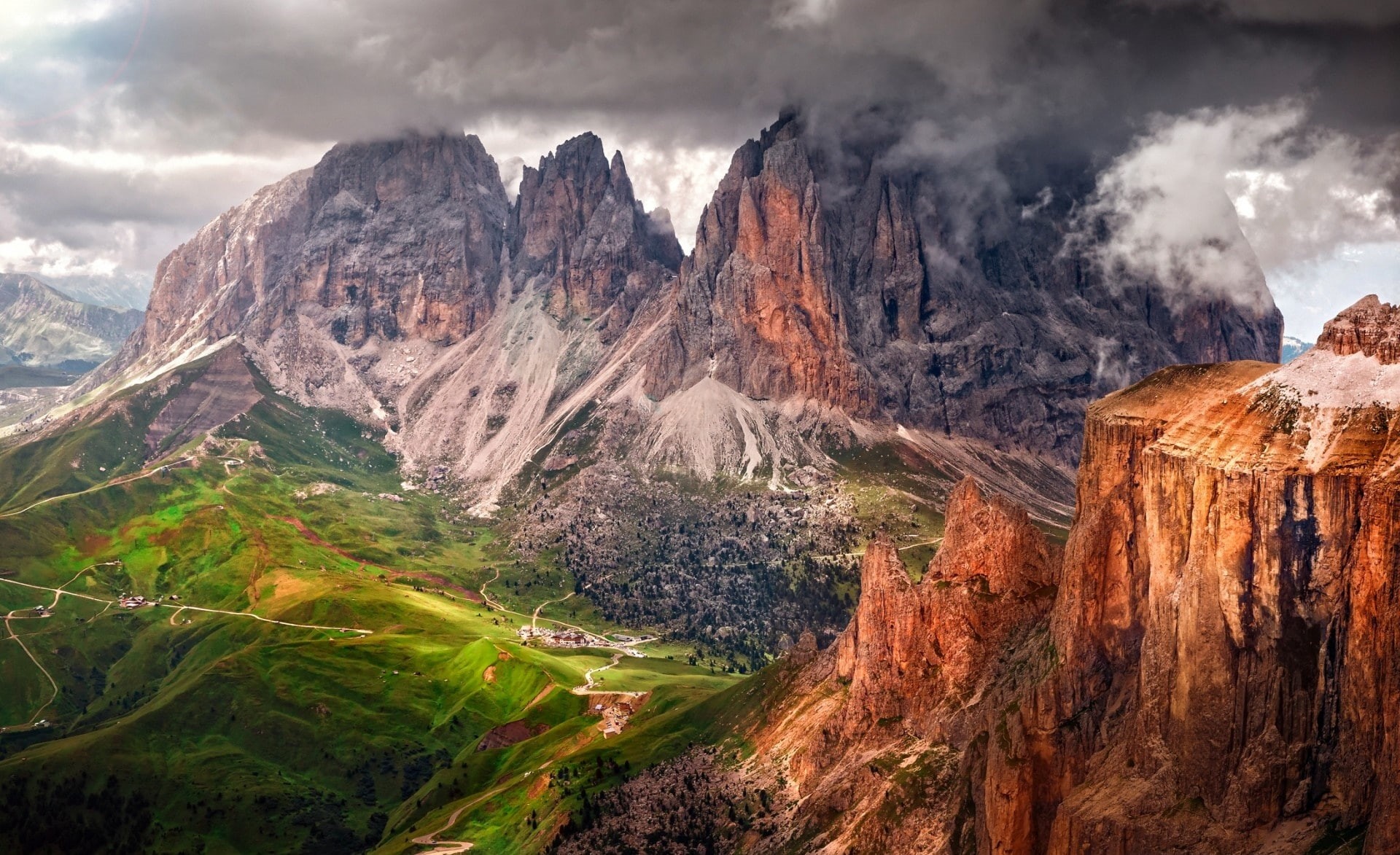 beauty in nature, Italy, dolomites, rock - object, environment, cloud - sky, south, tyrol, no people, mountain peak, travel destinations, sky, mountain range, HD Wallpaper