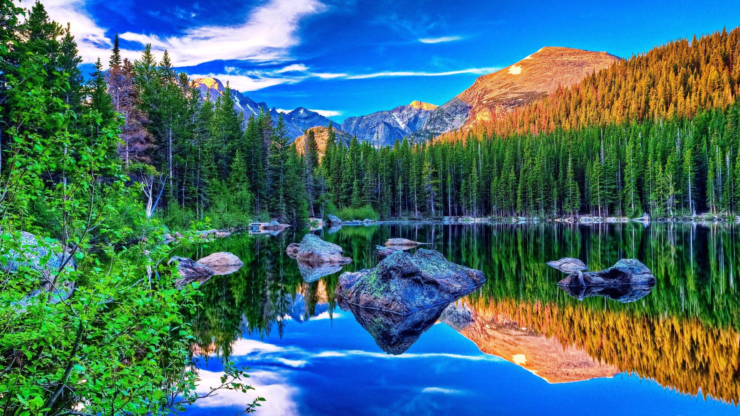 beautiful, mountain, clouds, lake, 2K, desktop, rocks, picture, water, hd, british, canada, sky, blu, hoover, columbia, HD Wallpaper