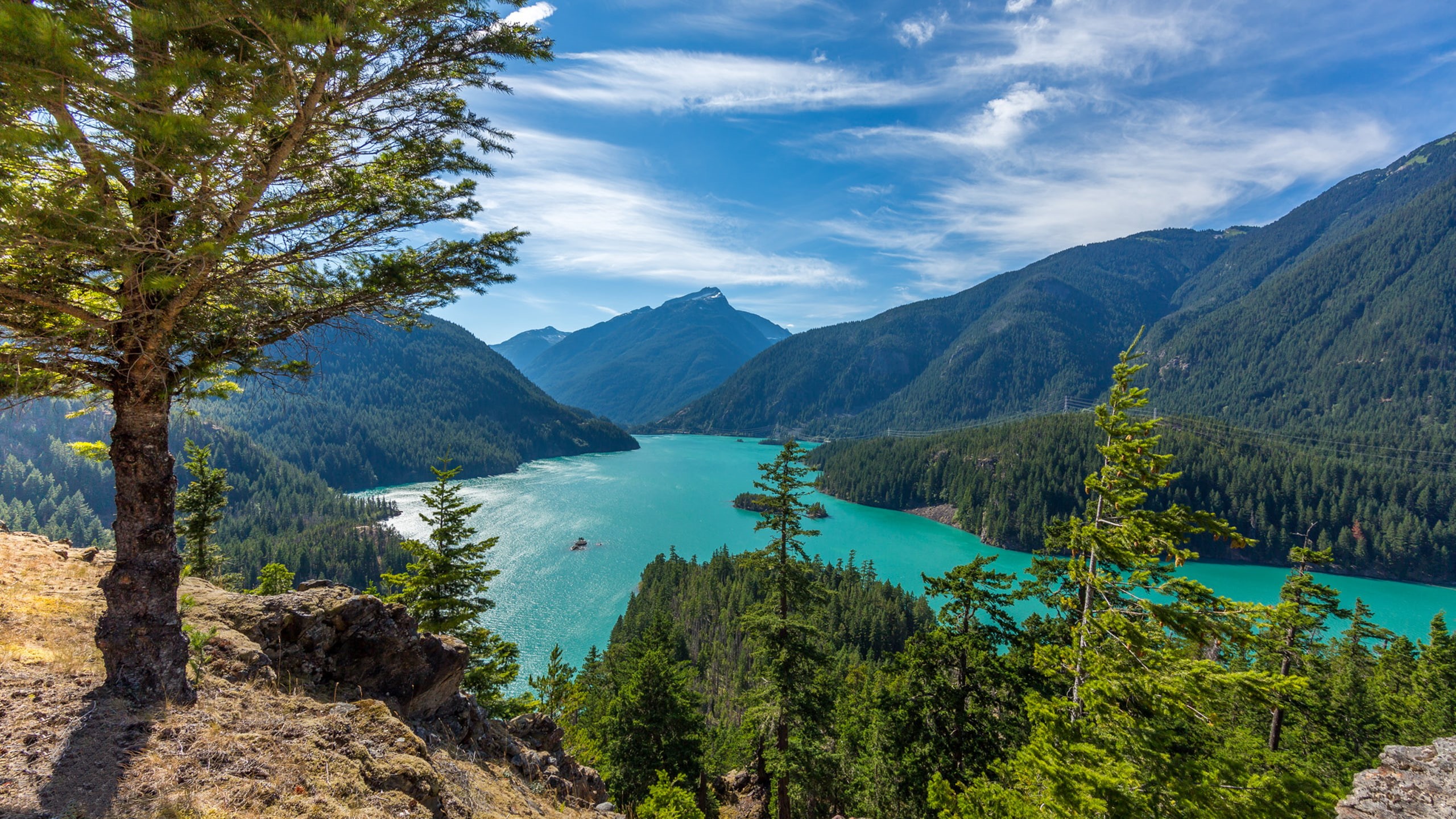 widescreen, water, lake, diablo, forest, resolution, state, turquoise, d, dense, b, pine, hd, landscape, autumn, us, washington, 2K, mountains, HD Wallpaper