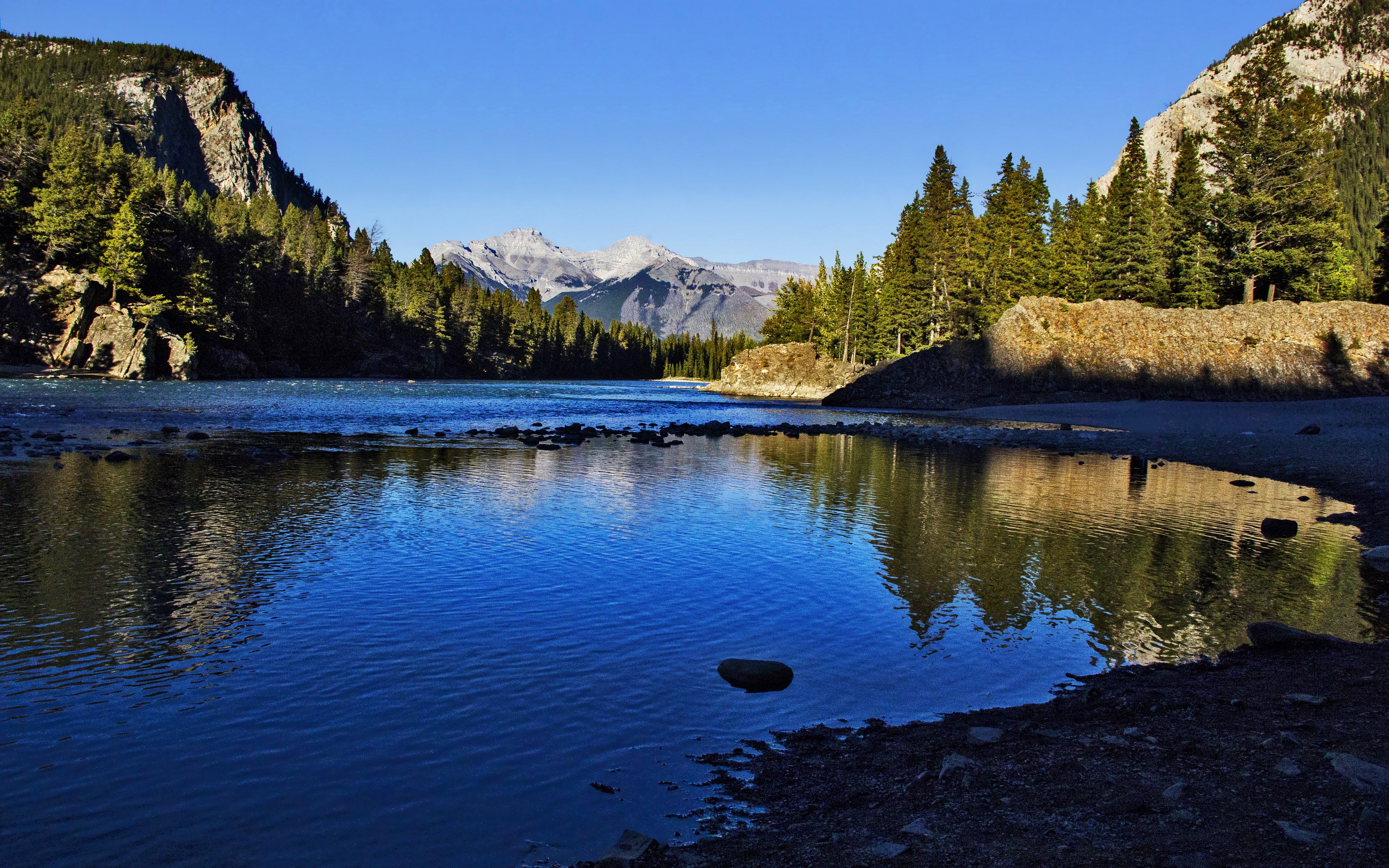 wallpapers, alberta, park, forests, pine, banff, lake, 4K, landscape, national, mountains, nature, hd, trees, HD Wallpaper