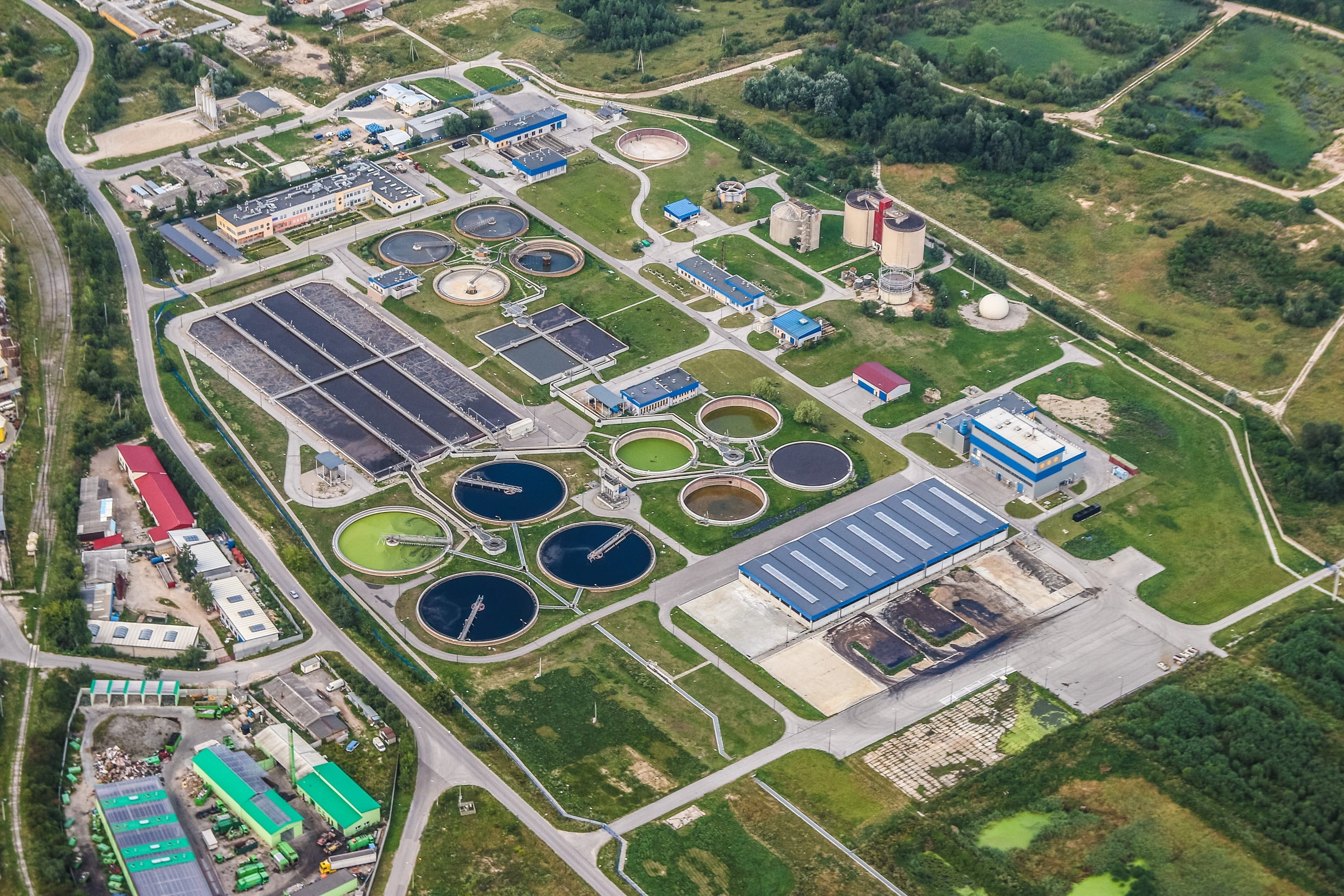 kielce, green color, aerial view, buildings, swietokrzyskie, aerial photo, day, grass, treatment plant wastewater, transportation, 2K, city, field, aerial, HD Wallpaper