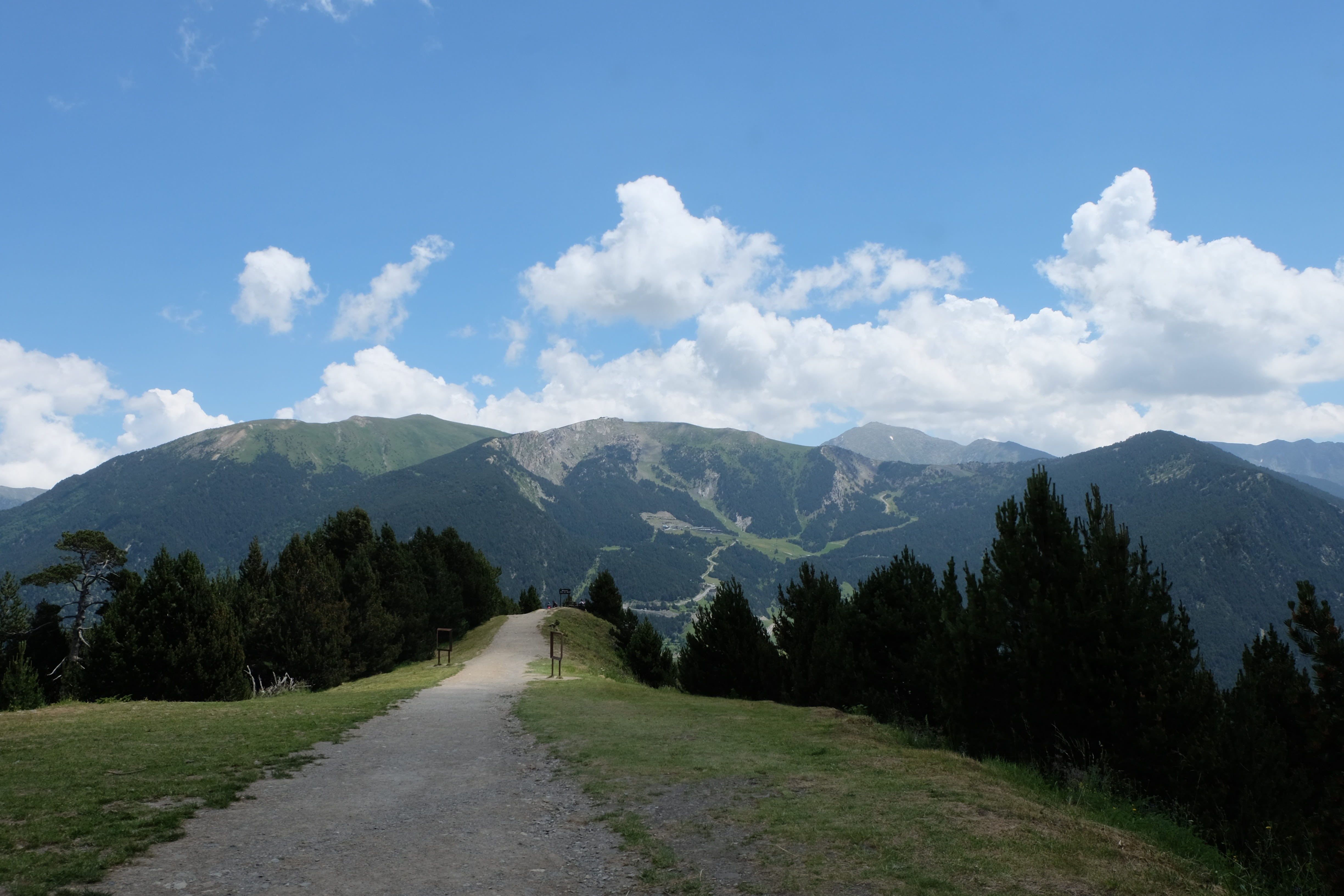scenics - nature, diminishing perspective, nature, transportation, cloud - sky, non-urban scene, grass, the way forward, viewpoint roc del quer, landscape, HD Wallpaper
