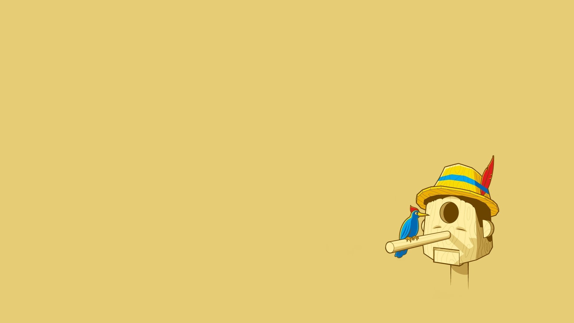 nose, pen, hat, the hollow, blue bird, head, 1080P, red crest, Pinocchio, HD Wallpaper