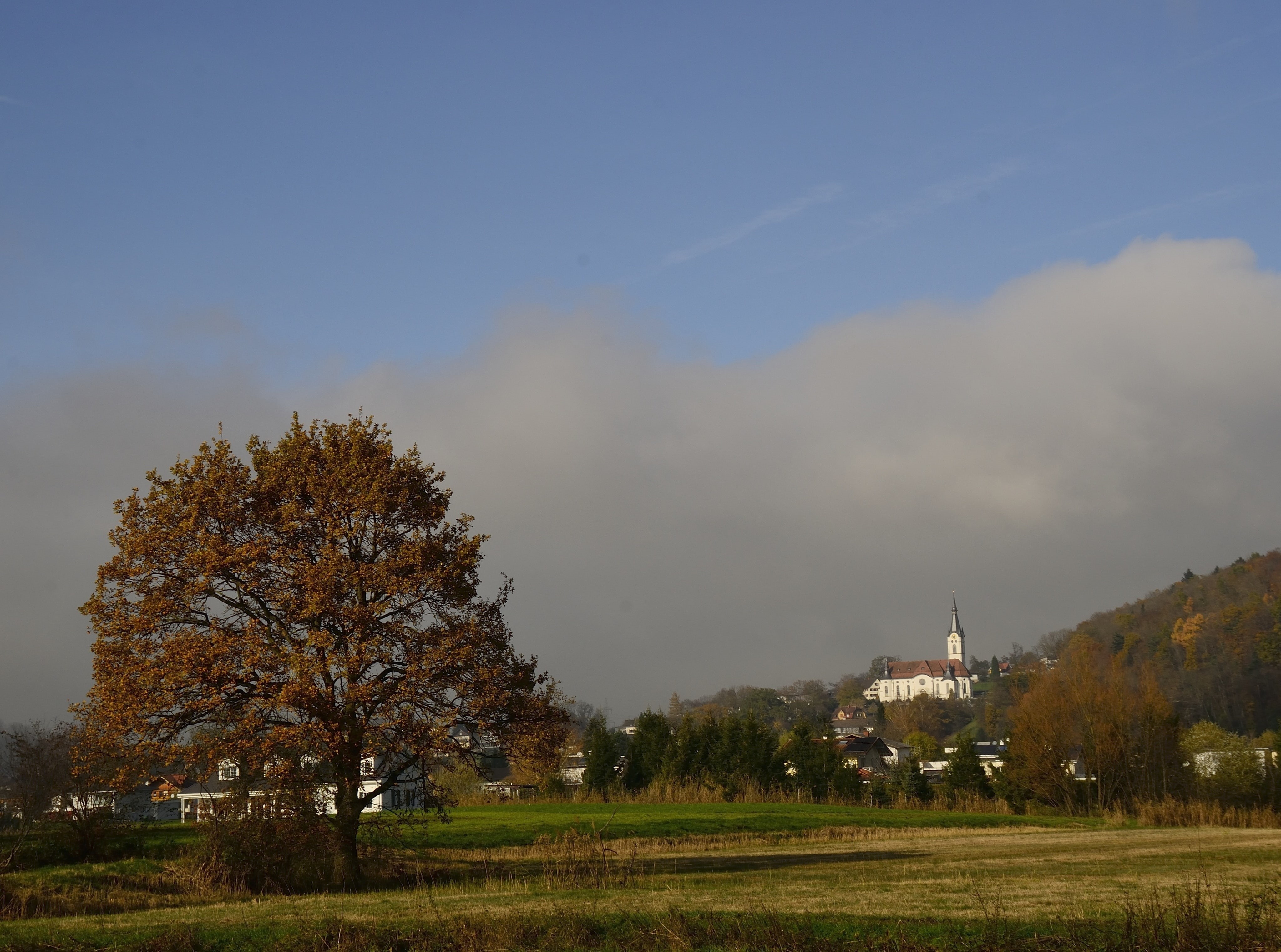 Autumn, tranquility, day, sky, tranquil scene, 4K, beauty in nature, outdoors, Rural, built structure, grass, cloud - sky, no people, scenics - nature, HD Wallpaper