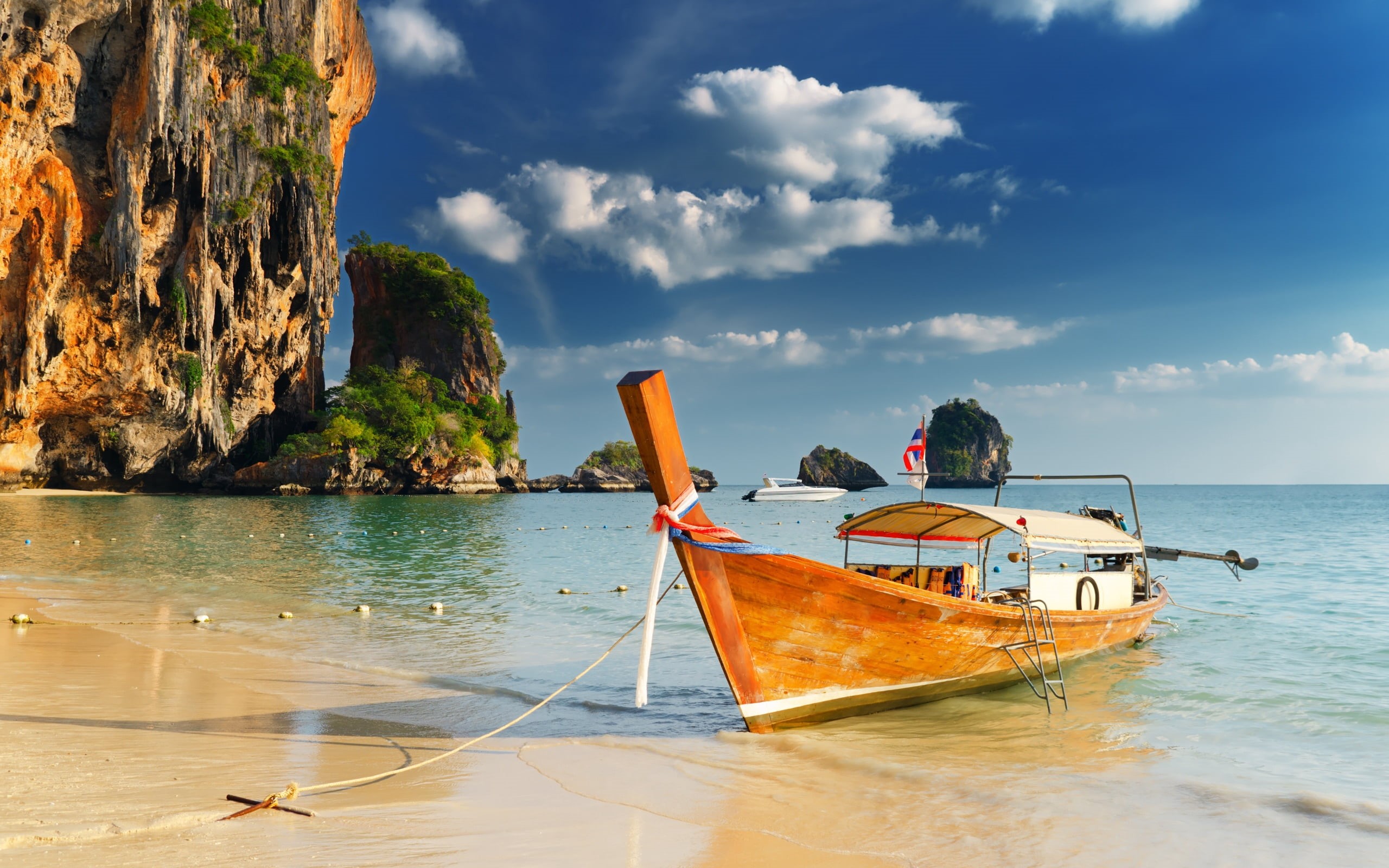 outdoors, land, cliff, longtail, nature, tourism, relaxation, asia, phi Phi Islands, phuket Province, sunlight, horizon over water, lagoon, landscape, horizon, HD Wallpaper