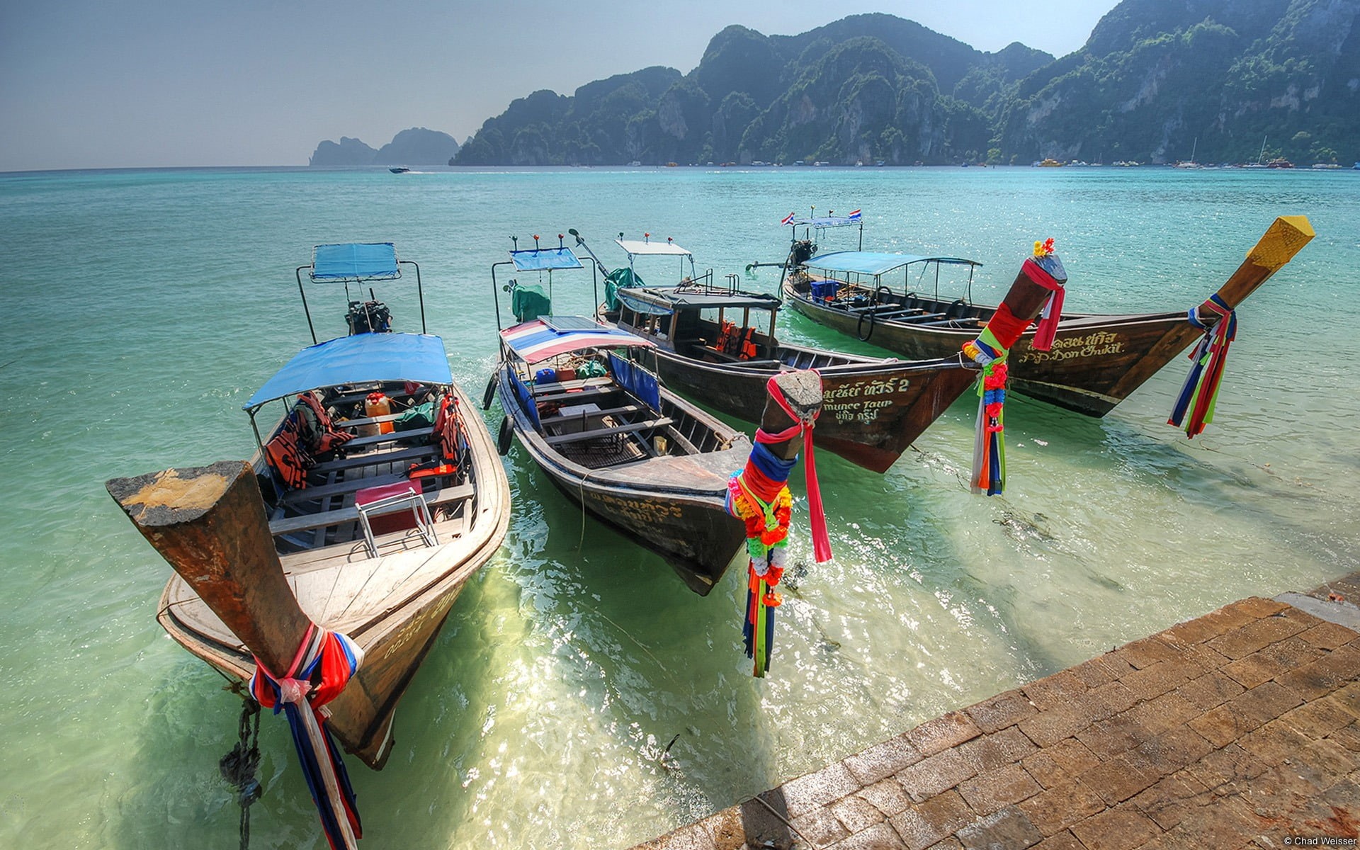 beach, desktop, nature, outdoors, 1080P, longtail boat, mountain, travel destinations, fishing boat, water, no people, mode of transportation, day, sea, HD Wallpaper