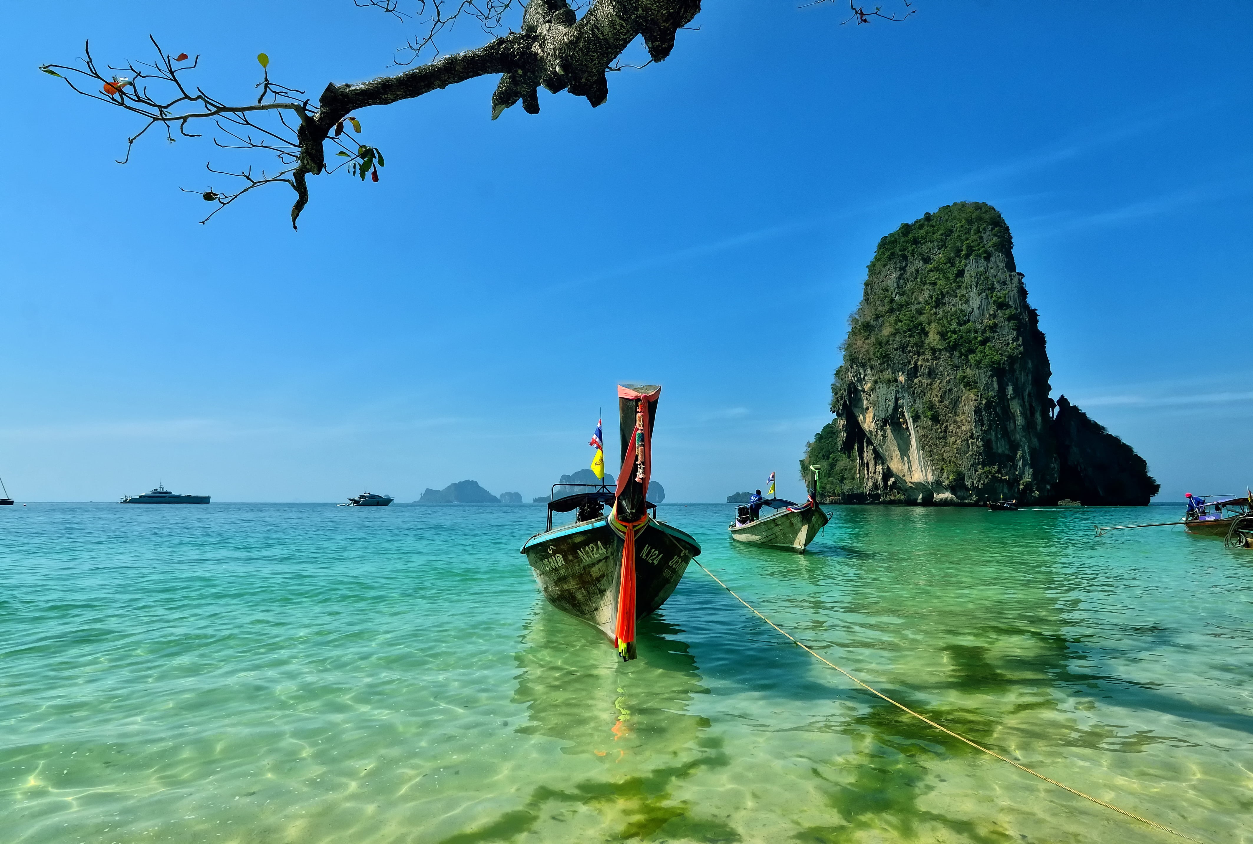 summer, no People, tourism, bay Of Water, coastline, krabi, sky, nautical Vessel, lagoon, tranquil Scene, tree, Island, horizon over water, turquoise Colored, HD Wallpaper