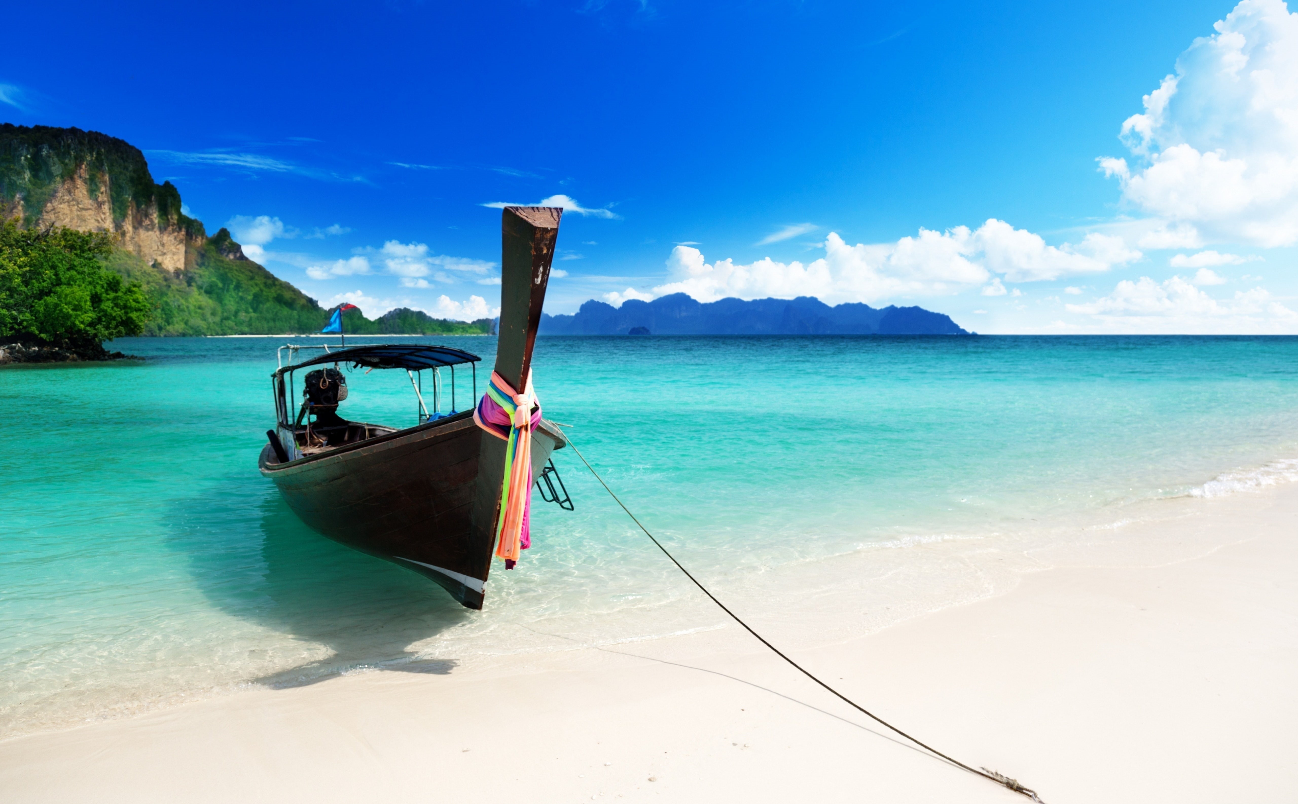 transportation, sand, Asia, day, beach, longtail boat, sea, nature, horizon, water, beauty in nature, Thailand, nautical vessel, blue, sky, outdoors, HD Wallpaper