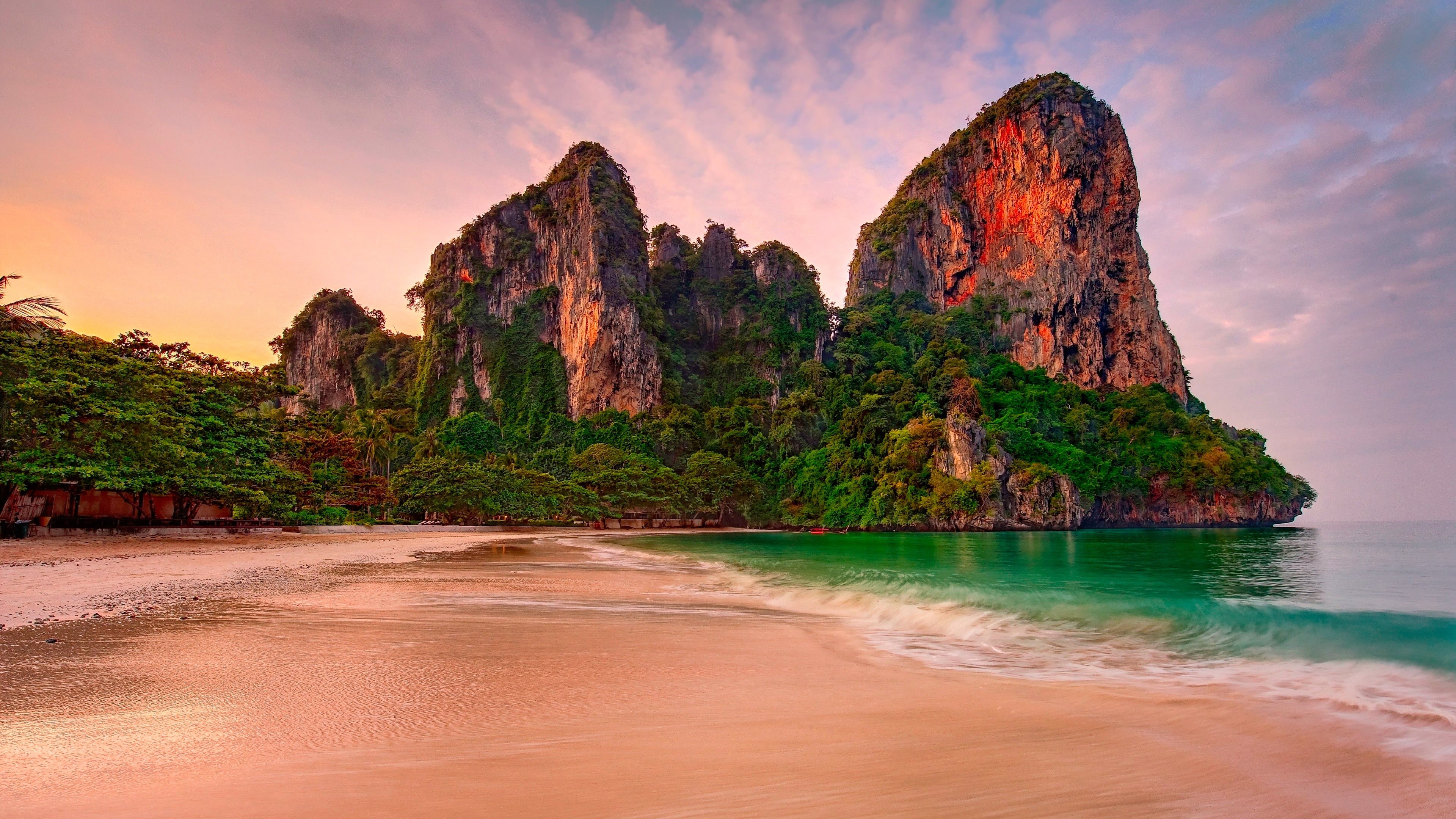 tropics, land, rock formation, water, promontory, rock, railay beach, krabi, rock - object, travel destinations, scenics - nature, nature, outdoors, stack rock, HD Wallpaper