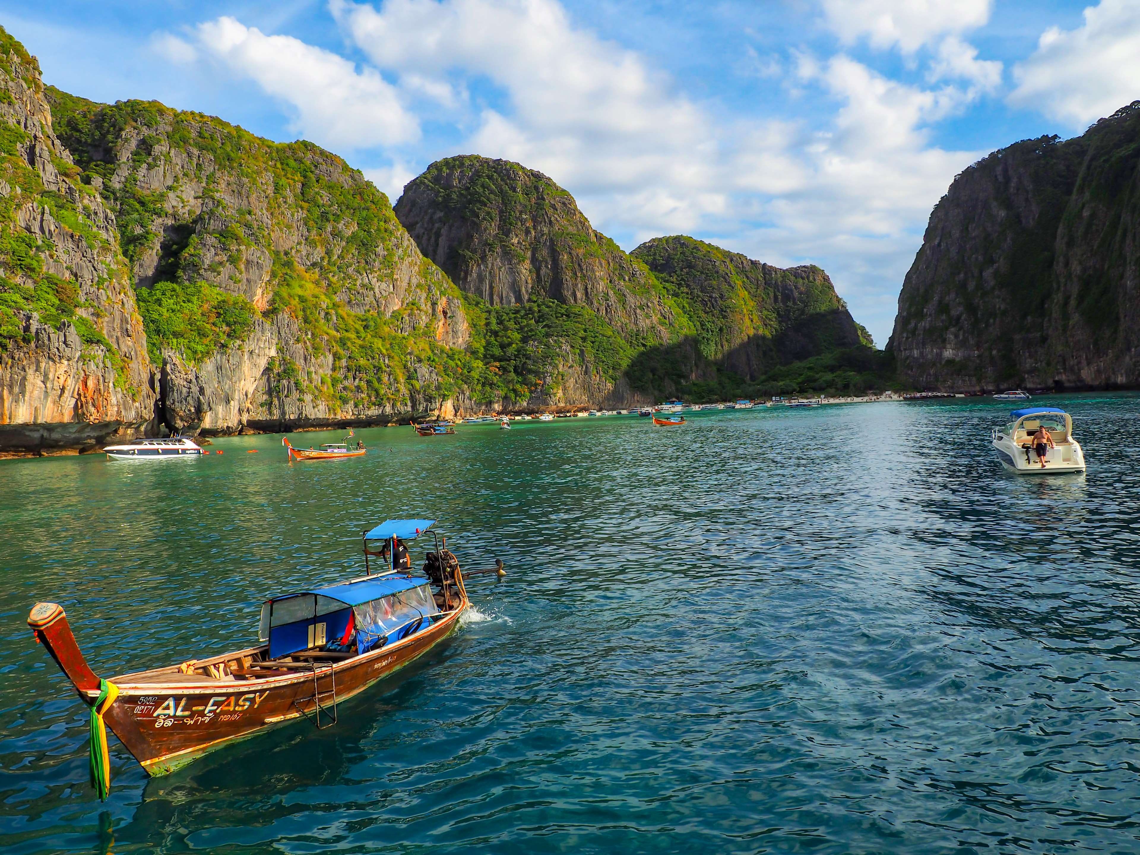 tranquility, beauty in nature, 4K, beauty, emerald, journey, nautical vessel, clear, scene, water, rock, transportation, ocean, beautiful, landscape, no people, HD Wallpaper