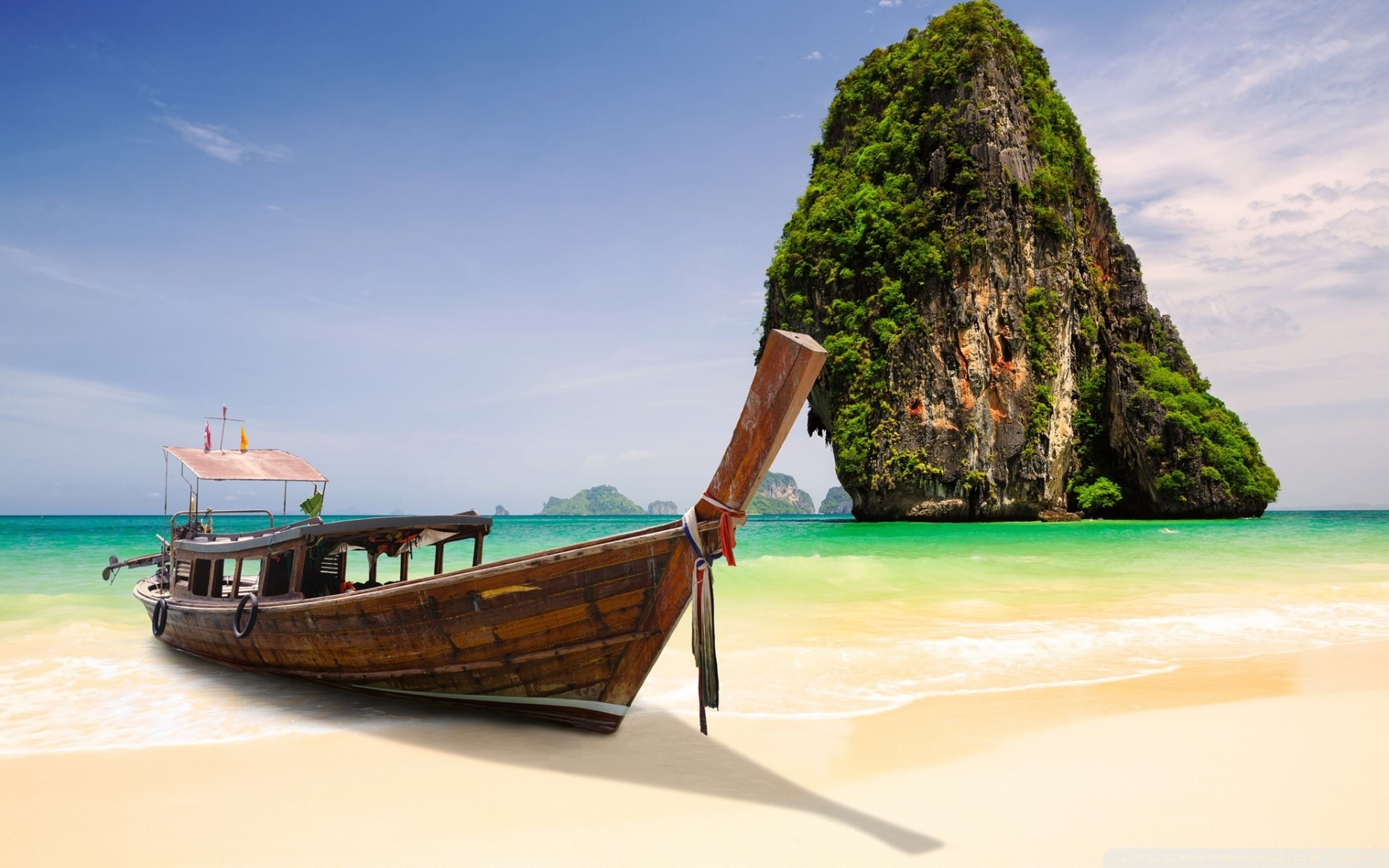  beach, 2K, thailand, beautiful, boat, hd, krabi, islnd, HD Wallpaper