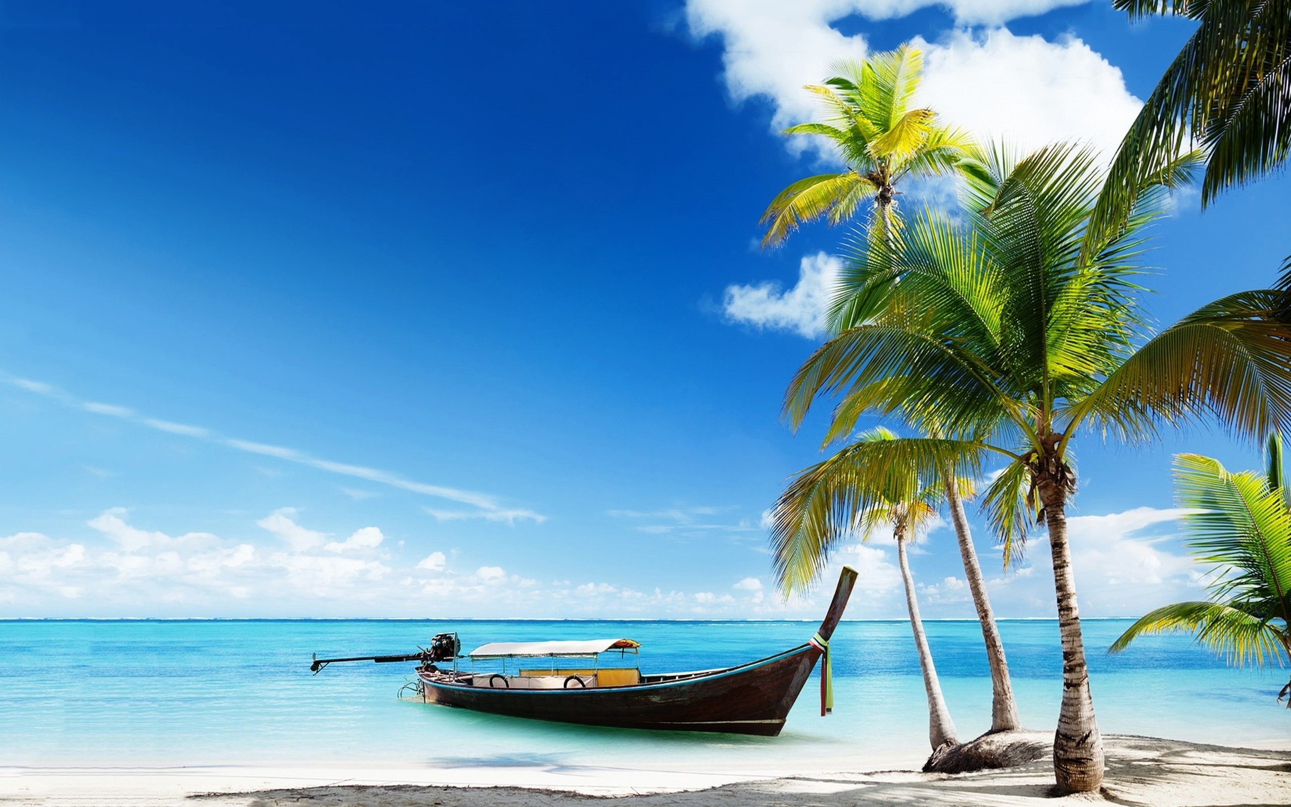 beach, tropical, boat, 2K, HD Wallpaper