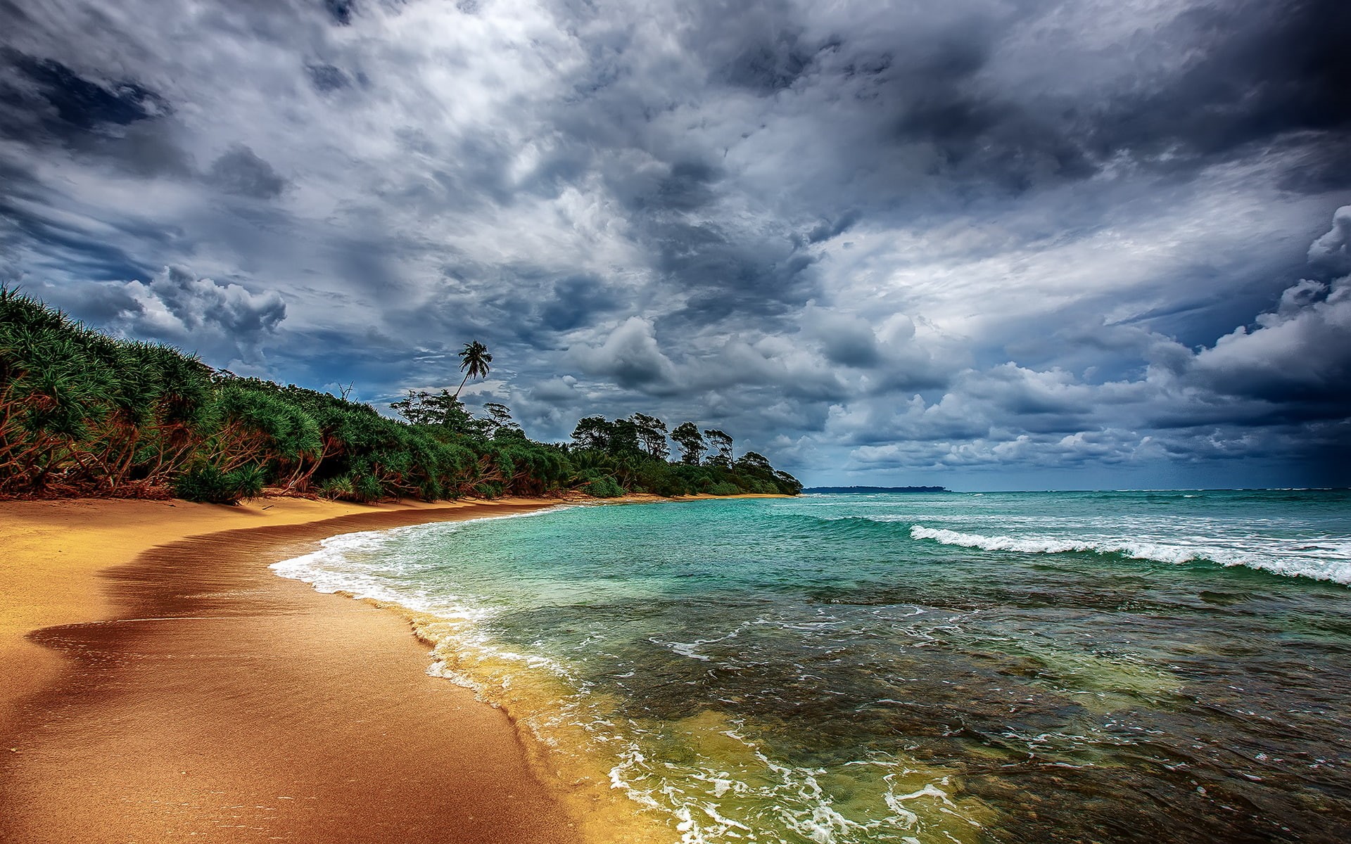 tree, nature, nubes, beauty in nature, tranquil scene, 1080P, sky, water, land, scenics - nature, sea, sand, beach, wave, tropical, negras, cloud - sky, HD Wallpaper