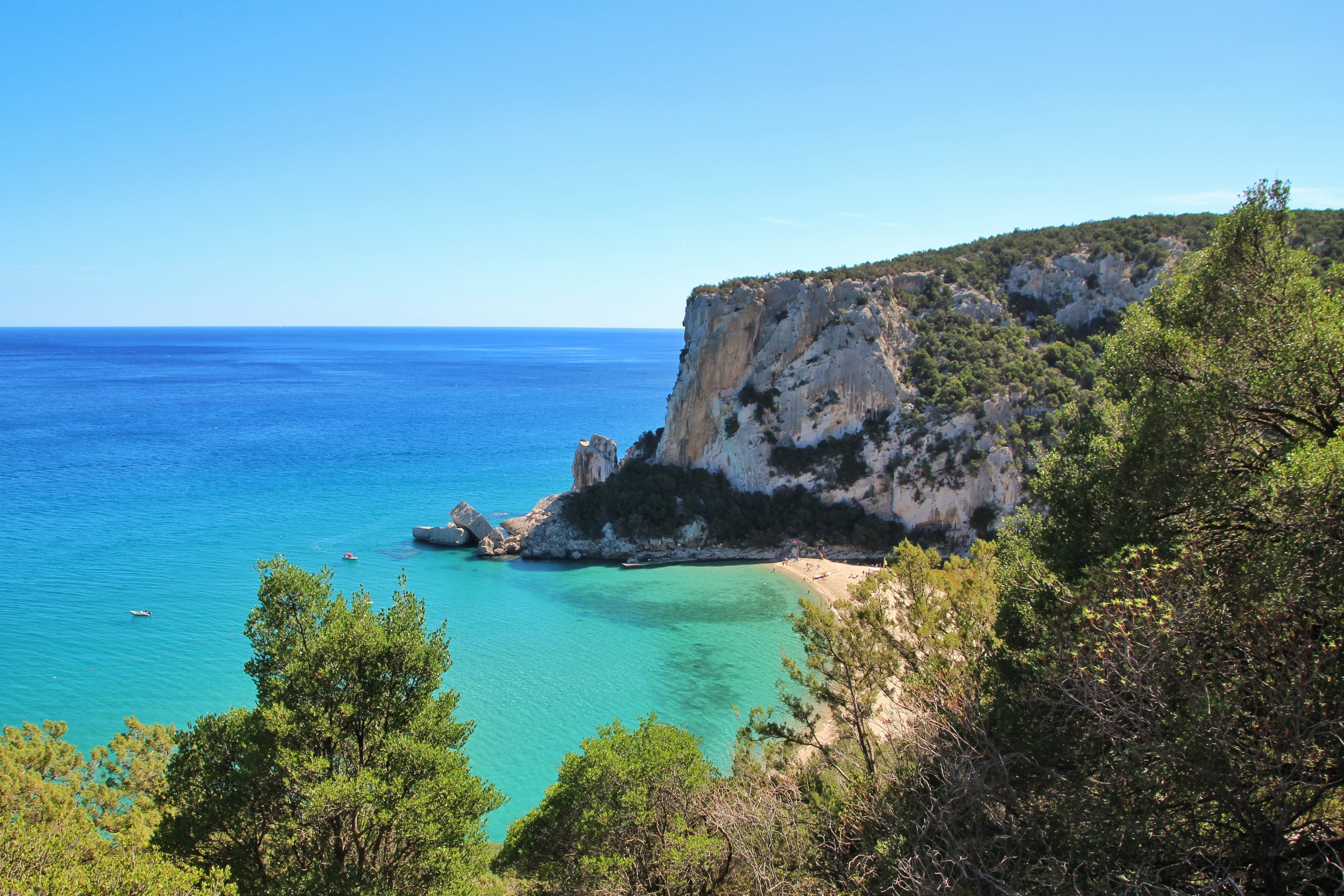 scenics - nature, clear sky, water, tree, horizon, land, turquoise colored, sea, calagonone, horizon over water, coast, beach, outdoors, 4K, nature, calaluna, HD Wallpaper