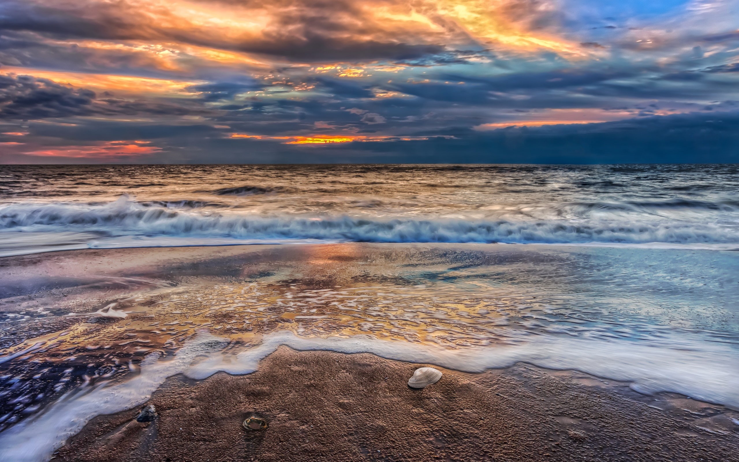 Waves, Clouds, Ocean, Sand, Nature, 2K, Beach, Sea, Sunset, Sky, HD Wallpaper