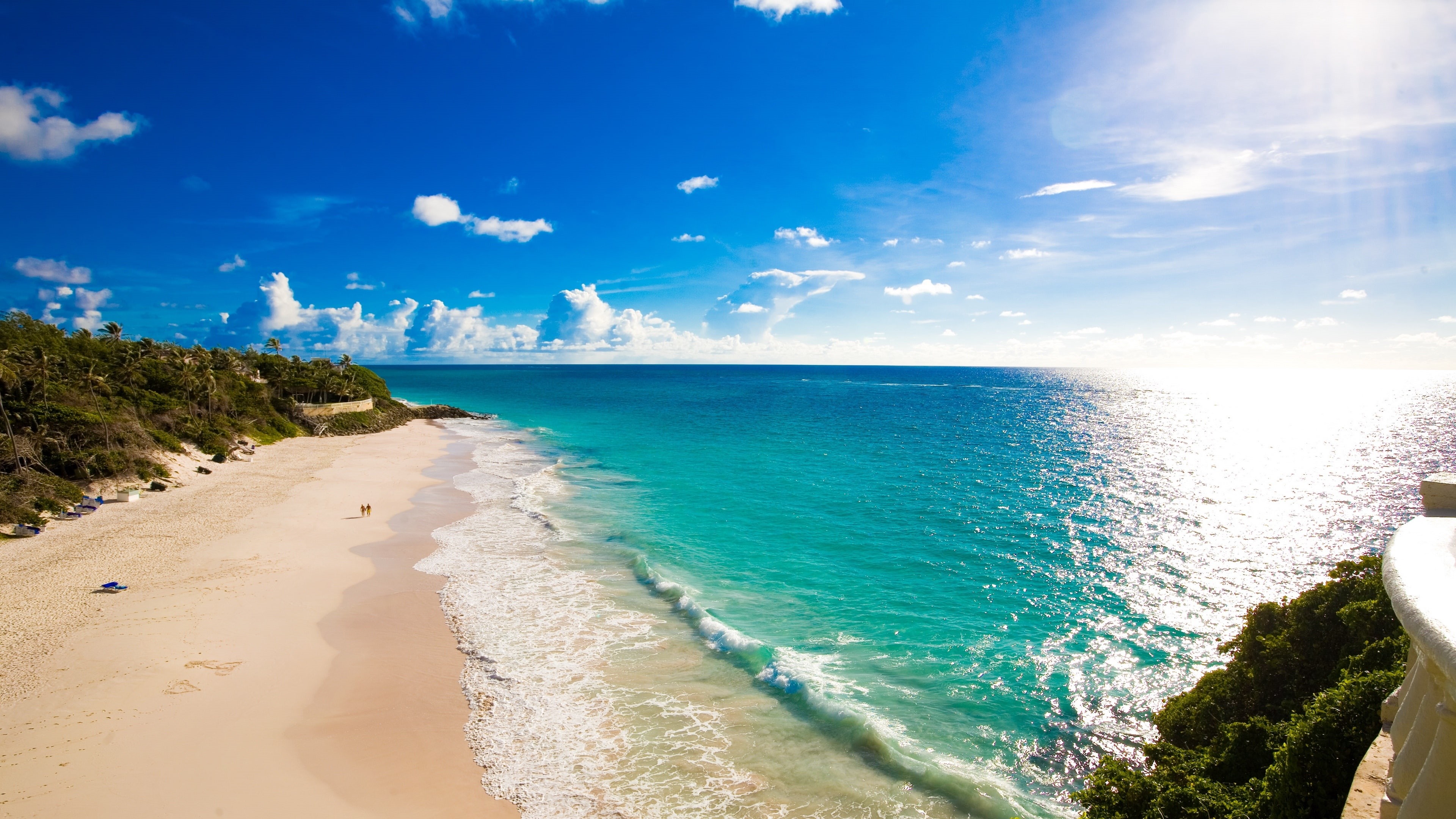 summer, 4K, coast, blue sky, summertime, beach, shore, sunshine, sandy beach, HD Wallpaper