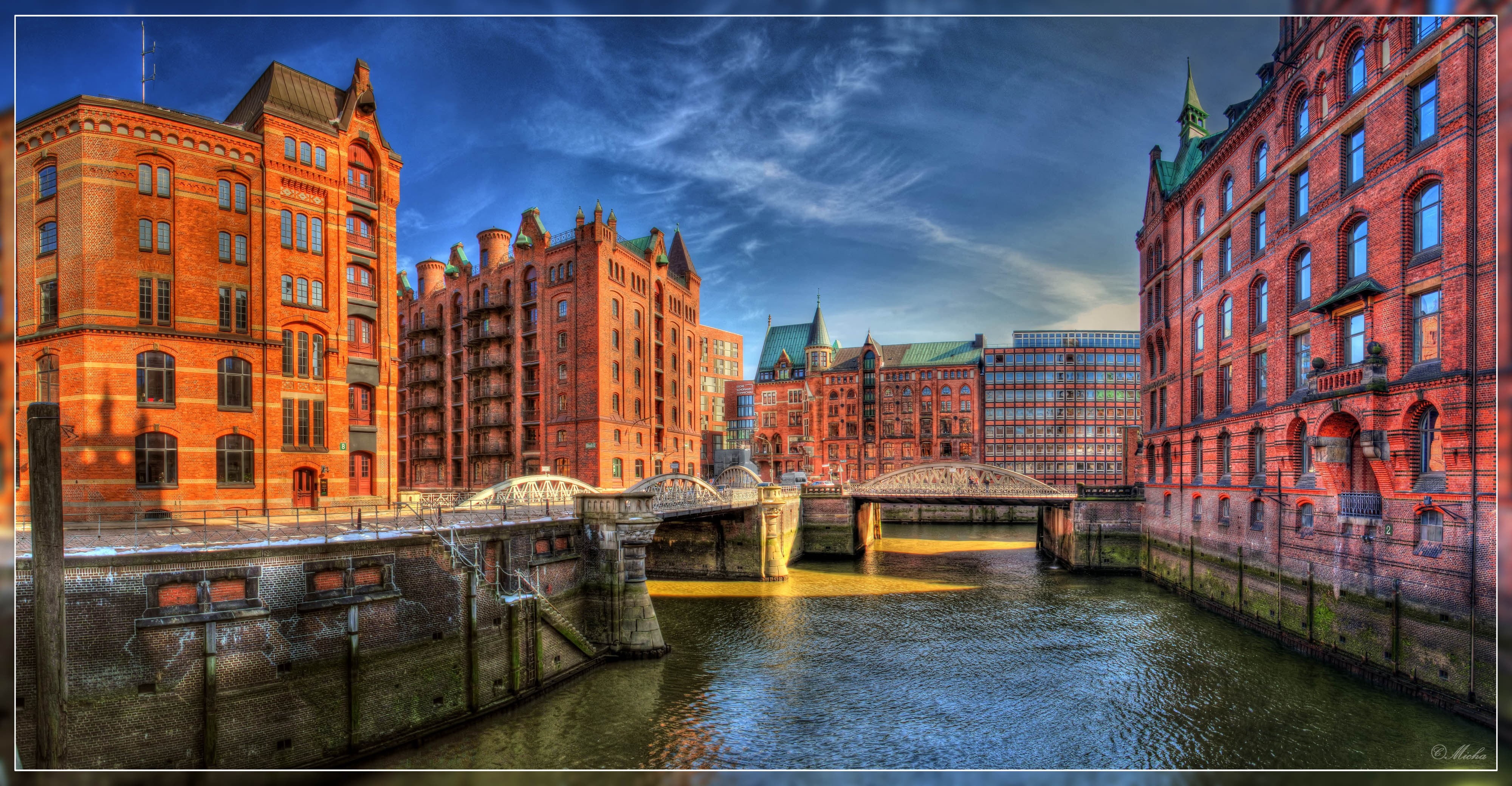 Germany, cloud - sky, outdoors, canal, bridge, sky, HDR, building exterior, 4K, water, transportation, venice, residential district, city, building, Hamburg, HD Wallpaper