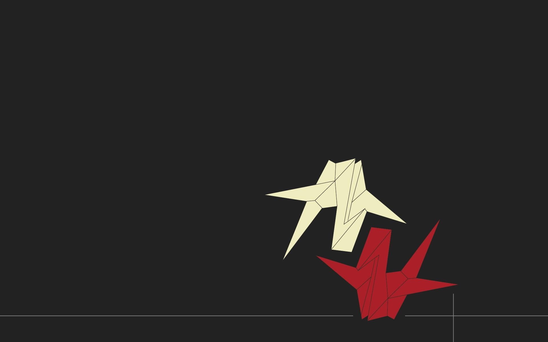 peace, black, 3d and abstract, cranes, japan, honey, paper, illustration, amp, crane, bird, red, 1080P, HD Wallpaper