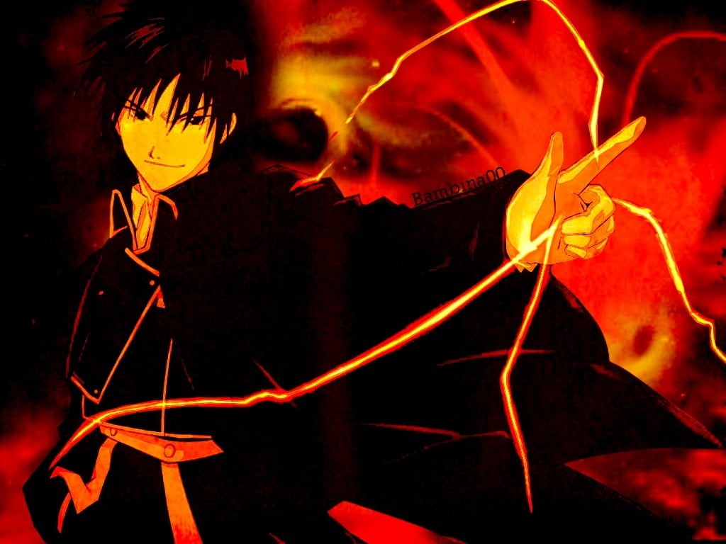dark, Full Metal Alchemist, motion, lighting equipment, glowing, Roy Mustang, red, outdoors, anime, arts culture and entertainment, black, night, illuminated, HD Wallpaper