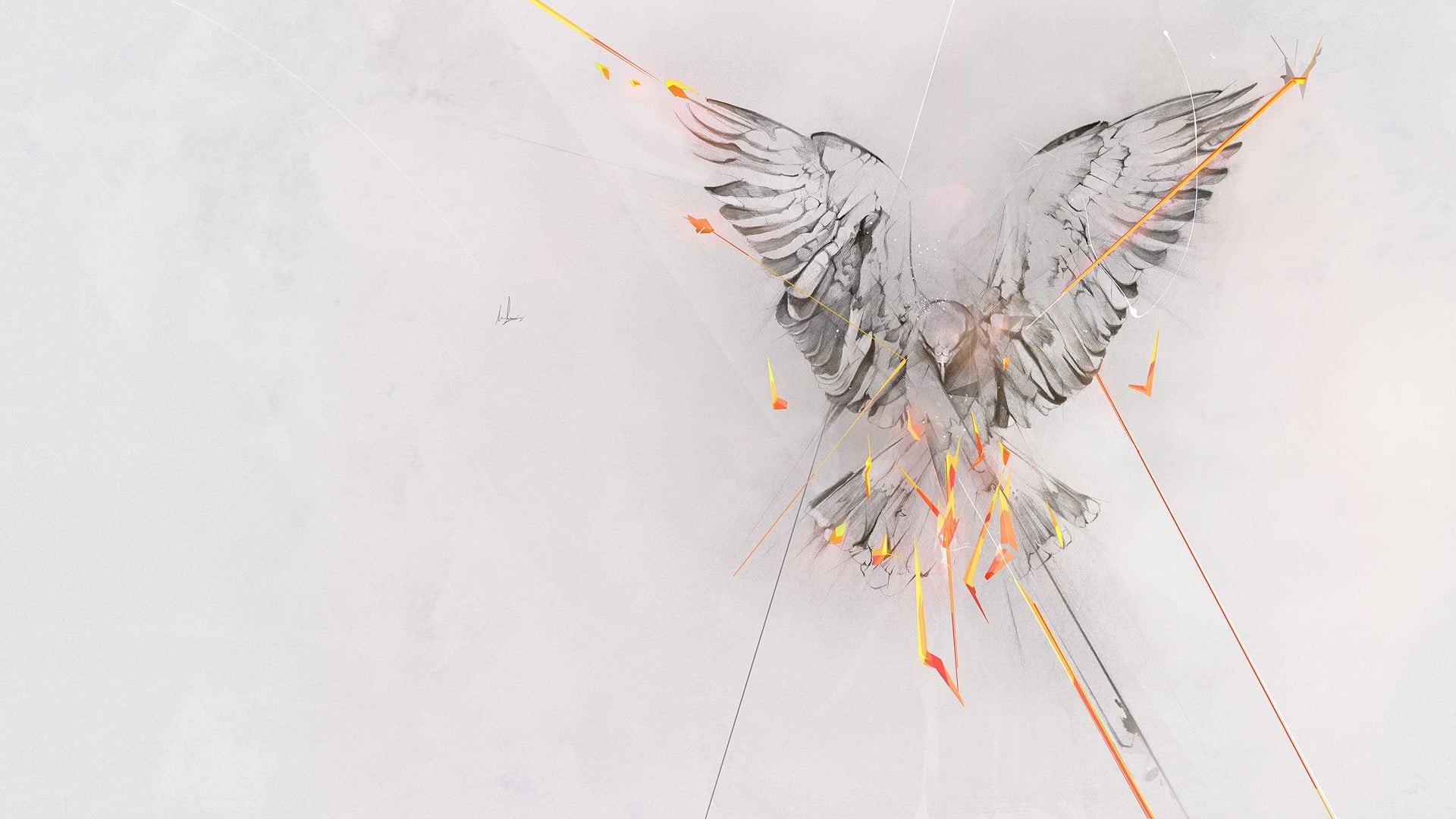 high angle view, white color, art and craft, fun, close-up, wall - building feature, 1080P, decoration, gray, nature, phoenix, copy space, indoors, bird, HD Wallpaper
