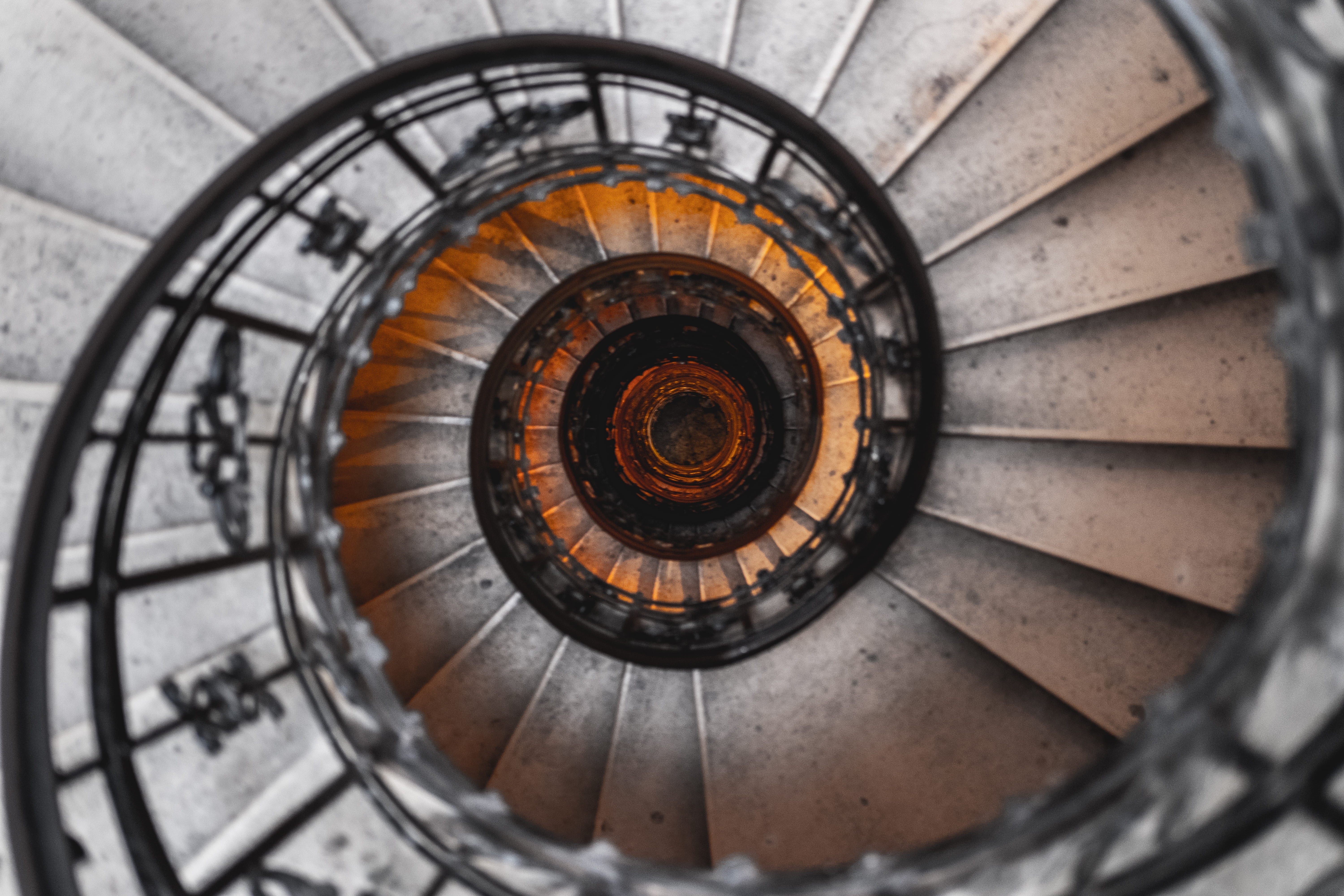 repetitive, circles, railing, built structure, stairway, directly above, heaven, shape, repetition, hell, architecture, staircase, round, absence, steps and staircases, HD Wallpaper