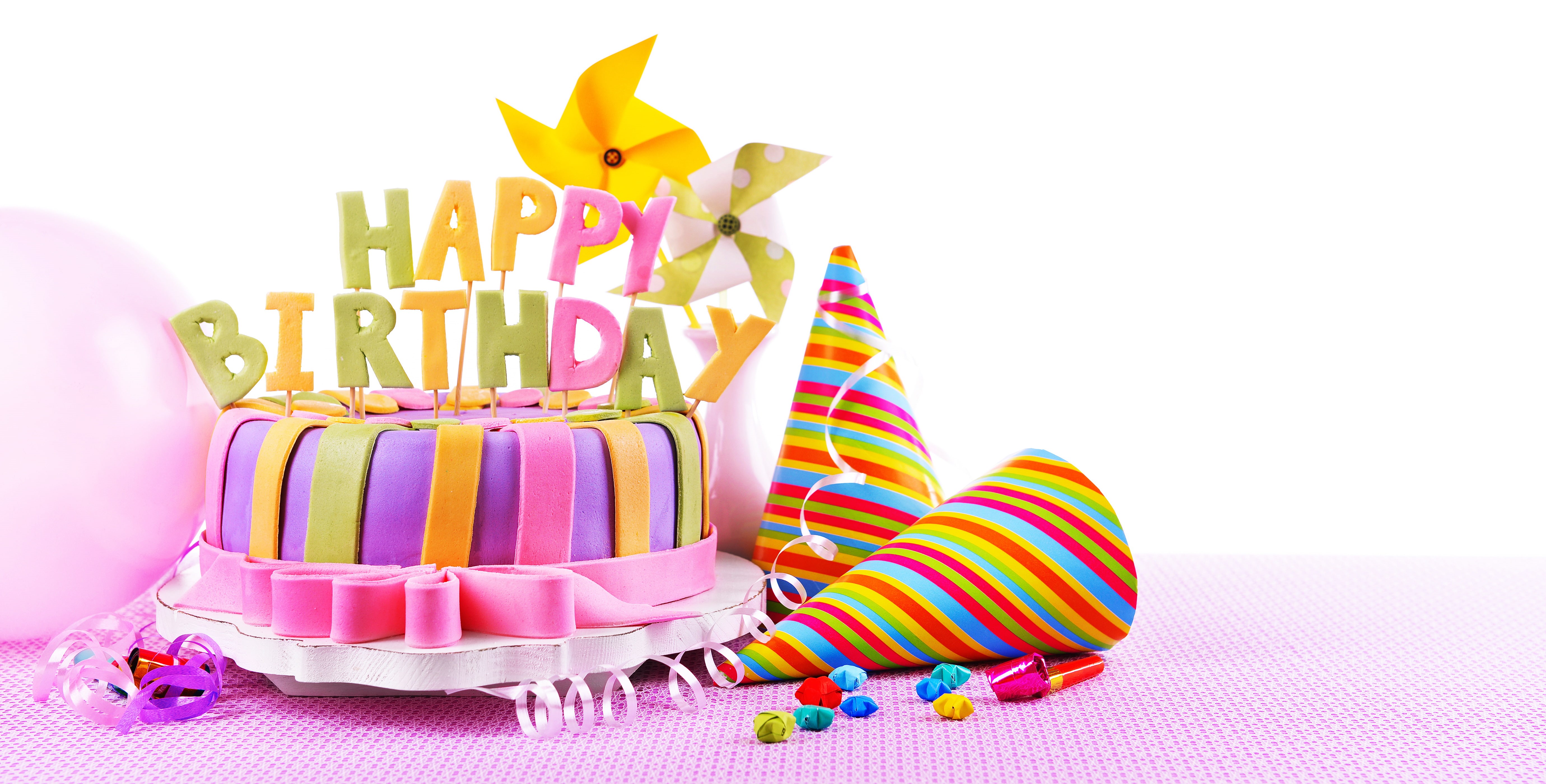 pink Color, decoration, cheerful, birthday present, birthday Cake, hat, Birthday, birthday candles, studio shot, sweet Food, candy, celebration, joy, illustration, HD Wallpaper