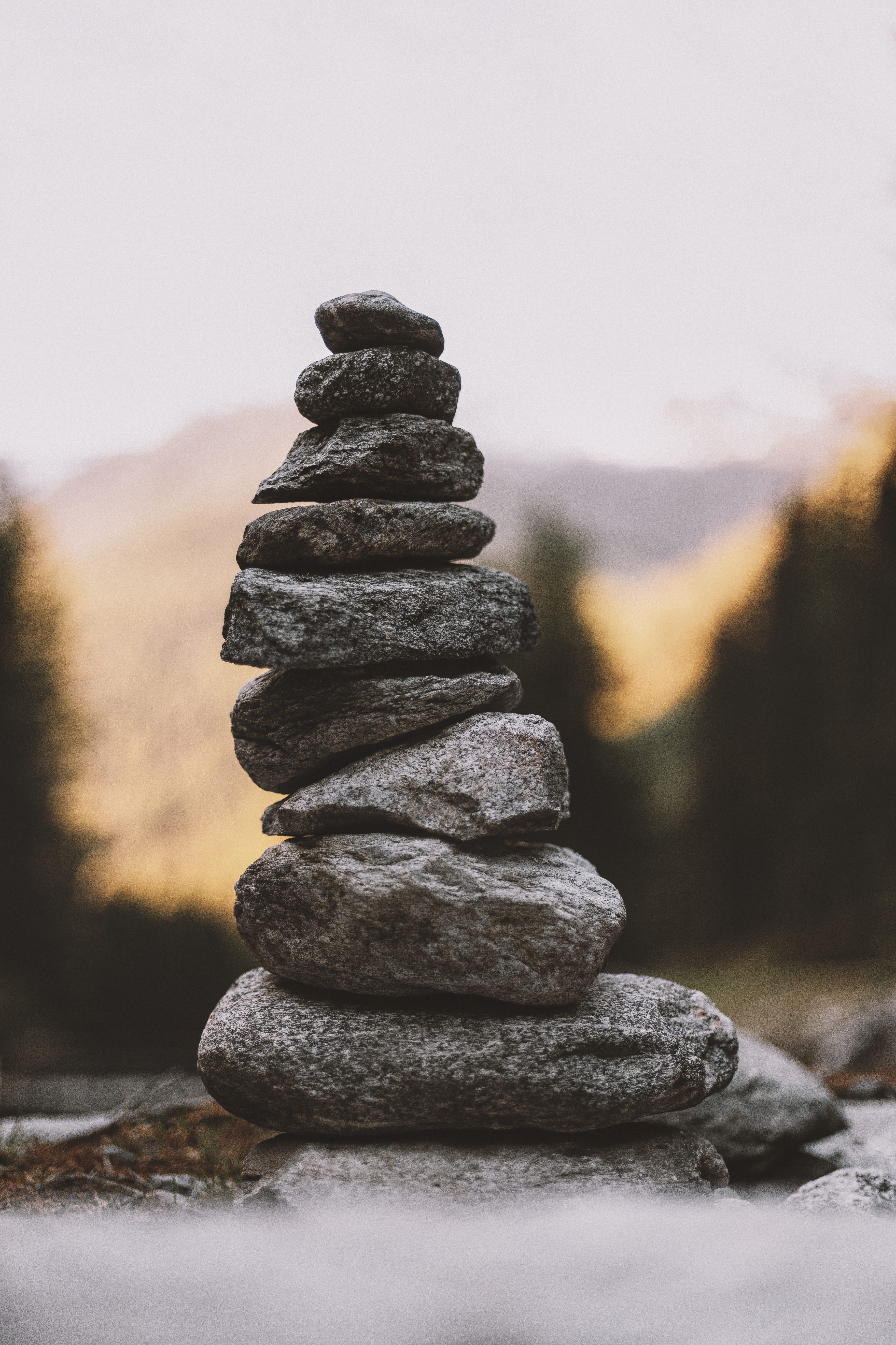 camping, buddhism, calm, nature, arrangement, spirituality, woodland, no People, selective, blue, stability, close-up, peaceful, outdoors, Phone HD Wallpaper