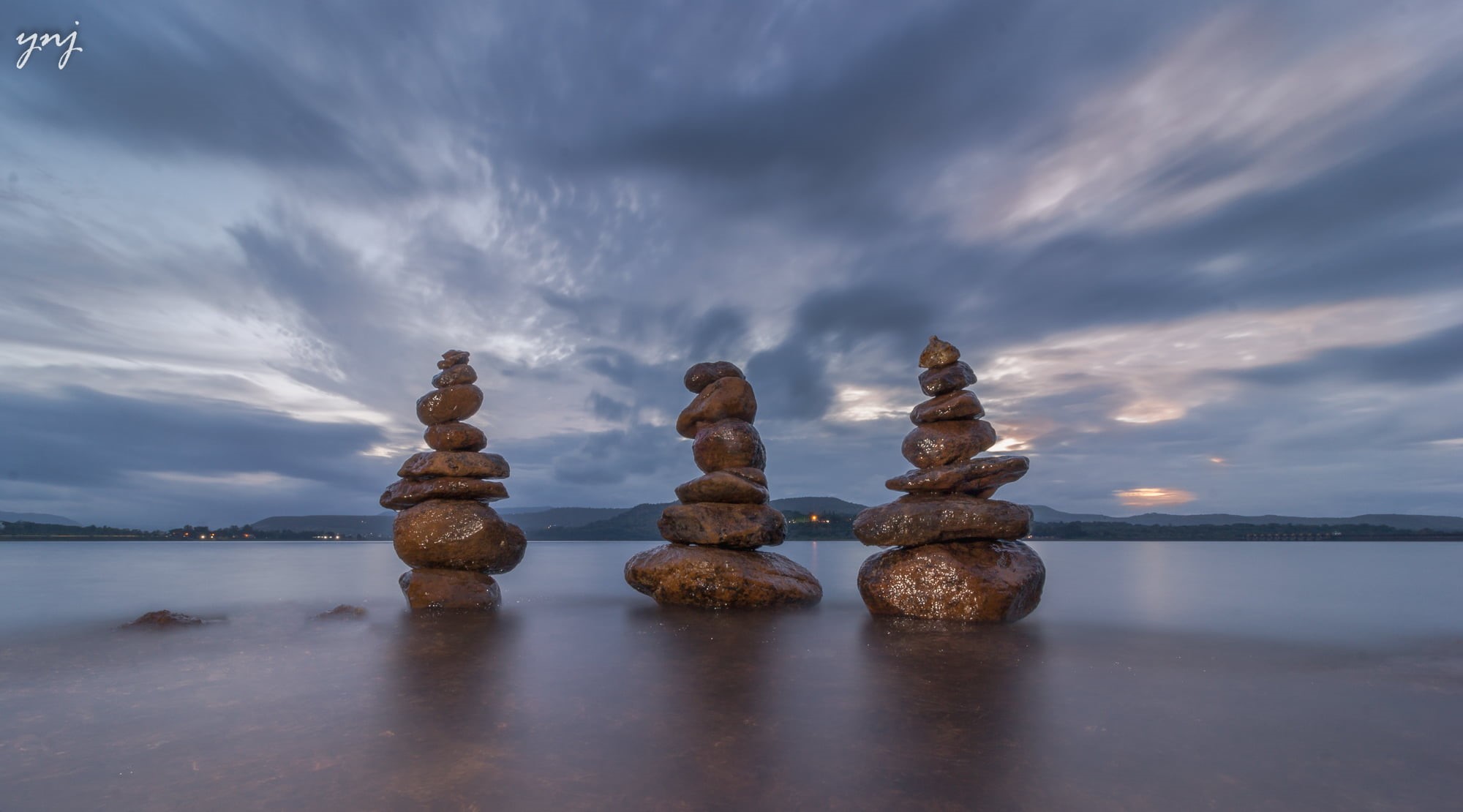 buddhism, blue  orange, pune, khadakwasla, stacked, evening, smooth, moving, long-exposure, balanced, india, flash, sea, stones, silky, piled, nature, colors, HD Wallpaper