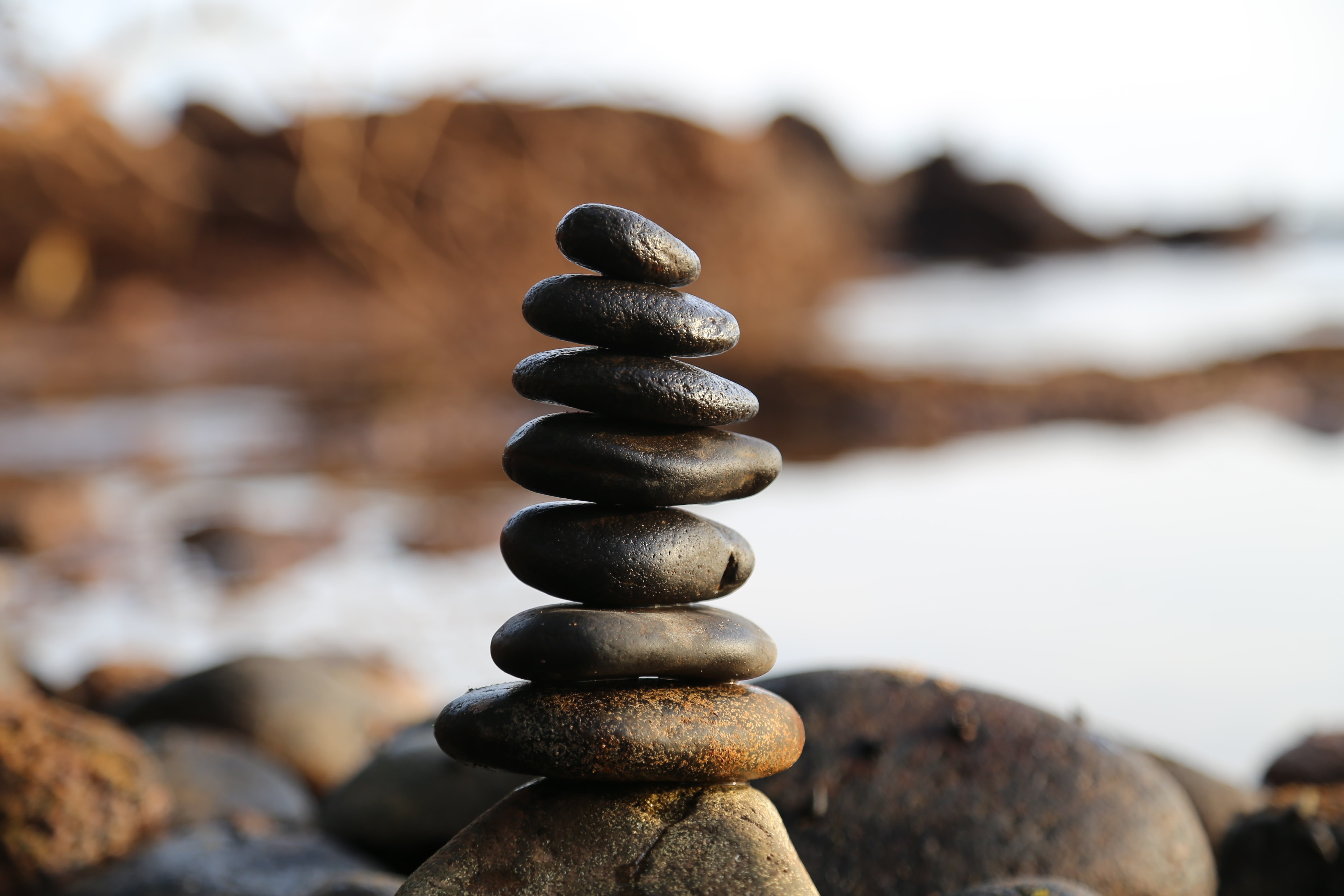 gray, photography, natural, land, day, selective, pebble, 5K, solid, surface, outdoors, stone - object, relaxation, design, tower, close-up, balanced, HD Wallpaper