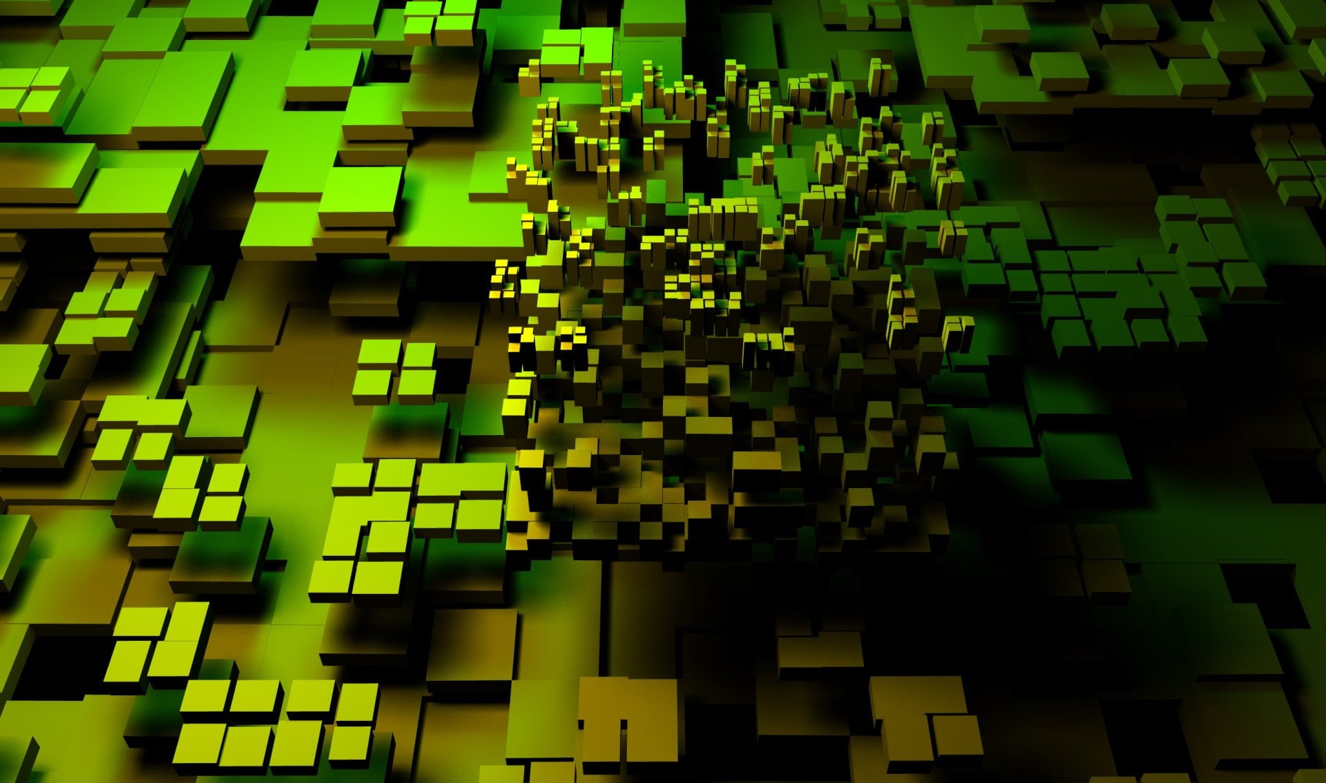 Green, Digital Art, Artistic, 3D Art, Abstract, Cube, 3D, 1080P, Dark, HD Wallpaper