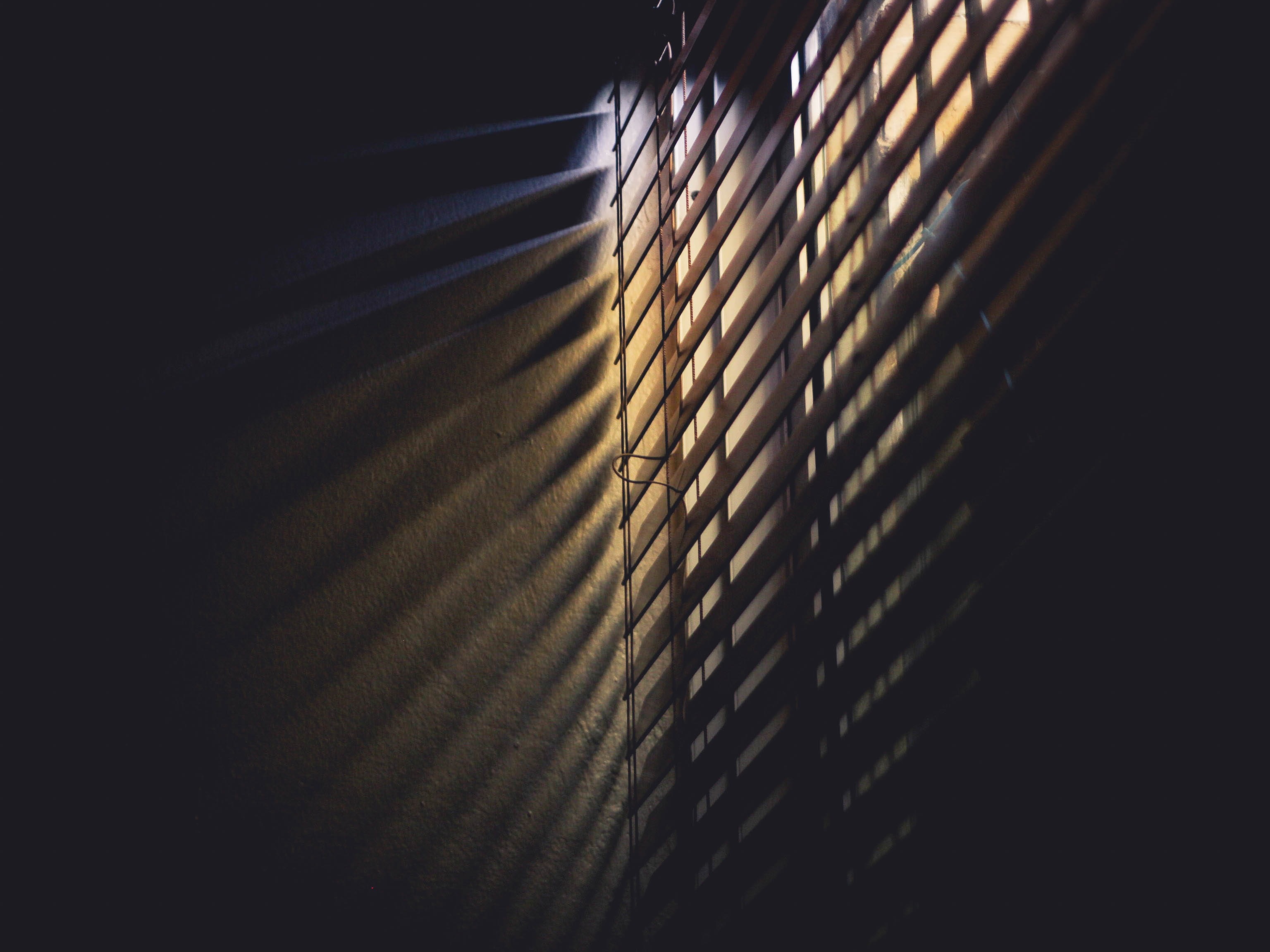 built structure, metal, light, wall - building feature, dark, sky, 2K, pattern, nature, no people, close-up, blinds, window, sunlight, indoors, building, HD Wallpaper