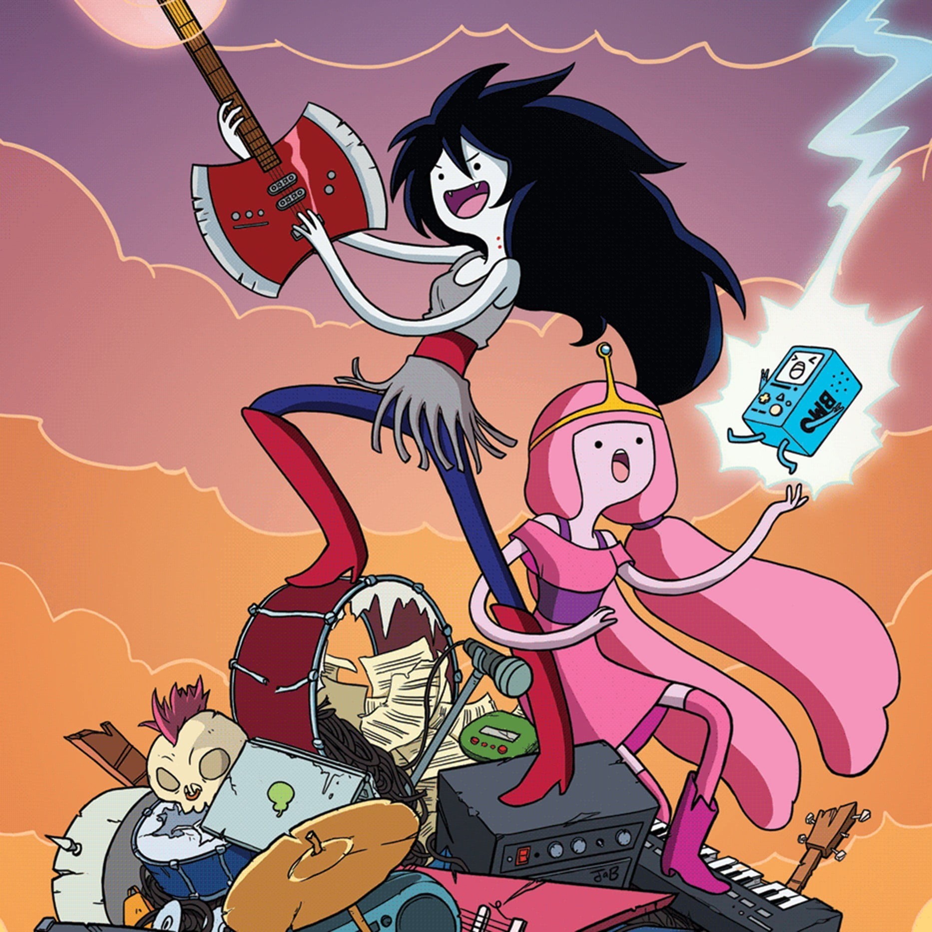 720P, representation, vertebrate, man, people, string instrument, spider, mammal, animal wildlife, guitar, BMO, Princess Bubblegum, men, Adventure Time, Phone HD Wallpaper