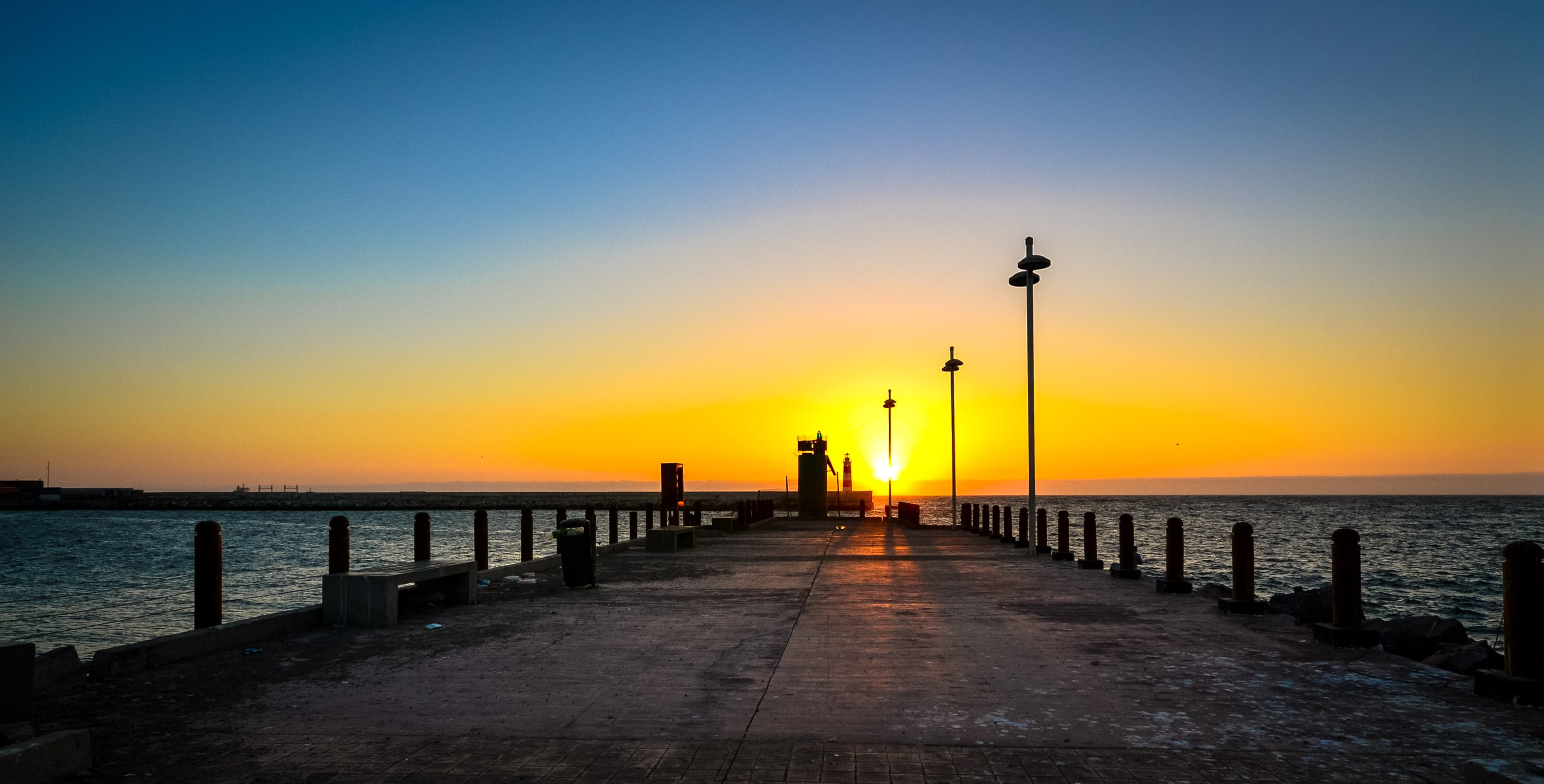 sky, muelle, photography, beside, summer, body, water, playa, 2K, antofagasta  chile, dock, body of water, dusk, Fugaz, landscape photography, sea, sunset, HD Wallpaper