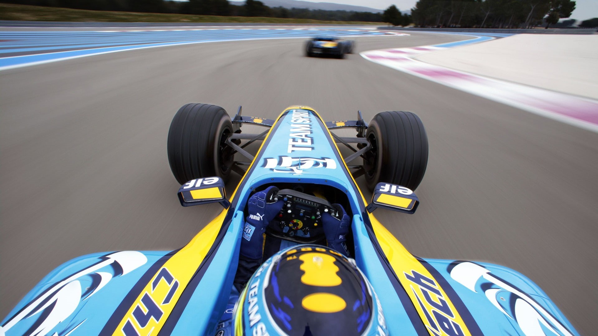 symbol, sport, outdoors, competition, Renault F1 Team, road, Formula 1, blurred motion, yellow, high angle view, sports race, motor racing track, day, sign, HD Wallpaper