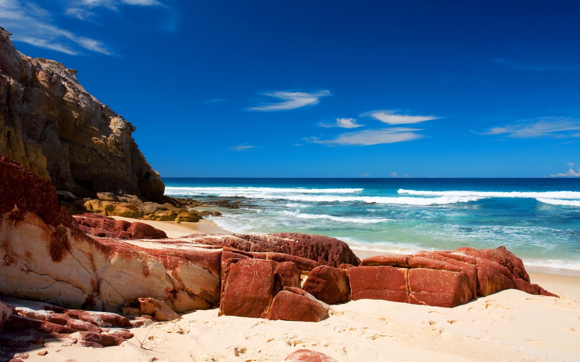Sky, Blue, 1080P, Waves, Nature, Sea, Water, Rocks, Beach, Ocean, HD Wallpaper