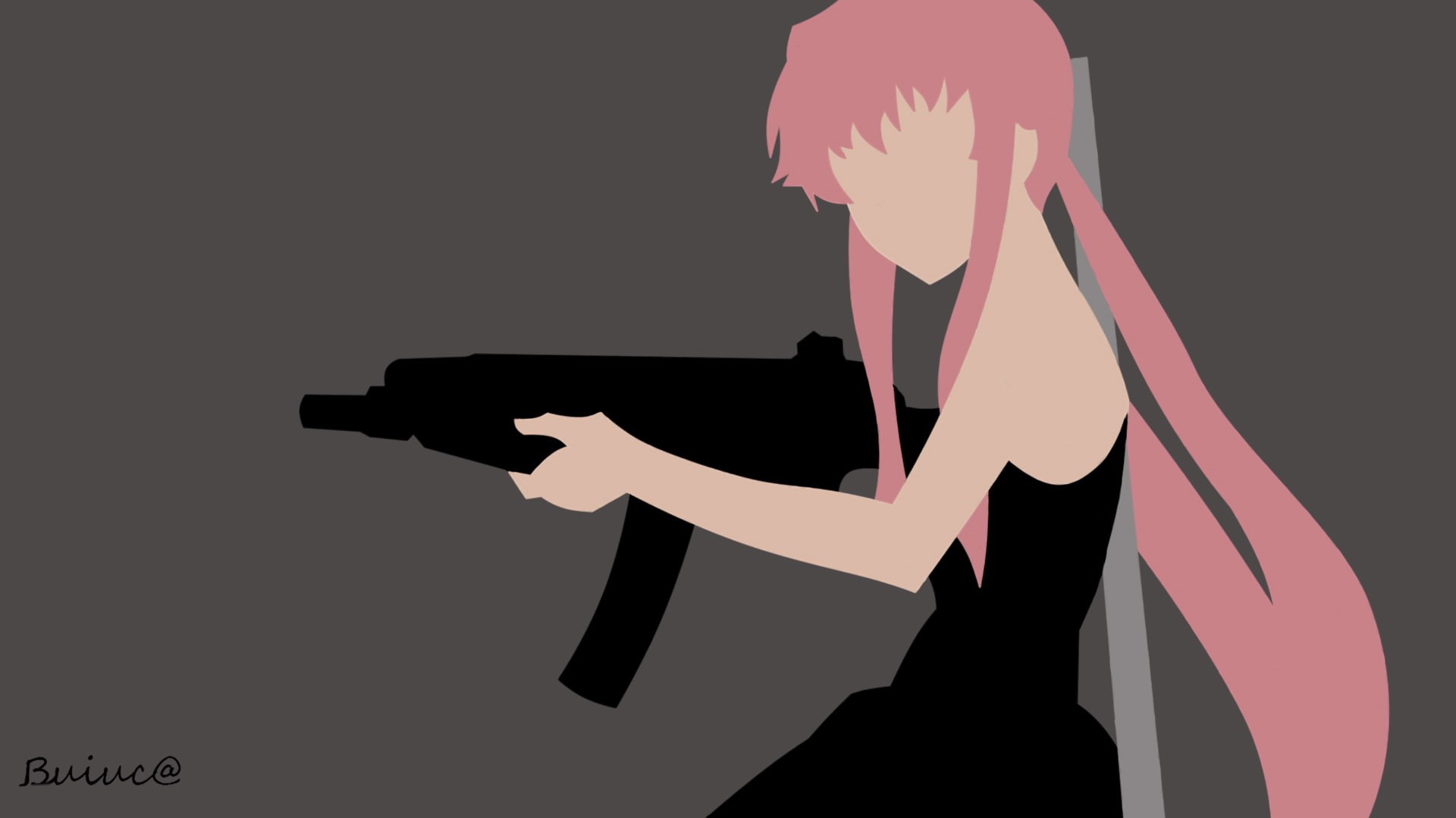 gun, one person, 1080P, side view, hand, representation, Gasai Yuno, body part, holding, black color, silhouette, communication, human hand, sign, unrecognizable person, HD Wallpaper