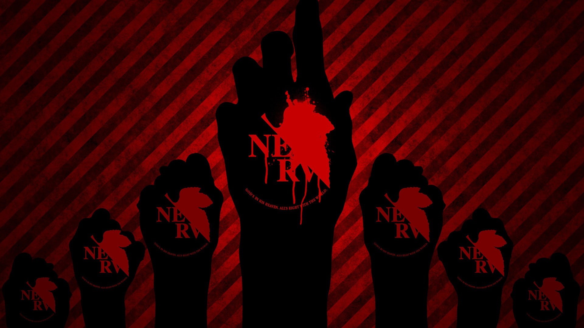 Neon Genesis Evangelion, shadow, males, silhouette, group of people, red, art and craft, men, communication, indoors, human representation, sign, illuminated, HD Wallpaper