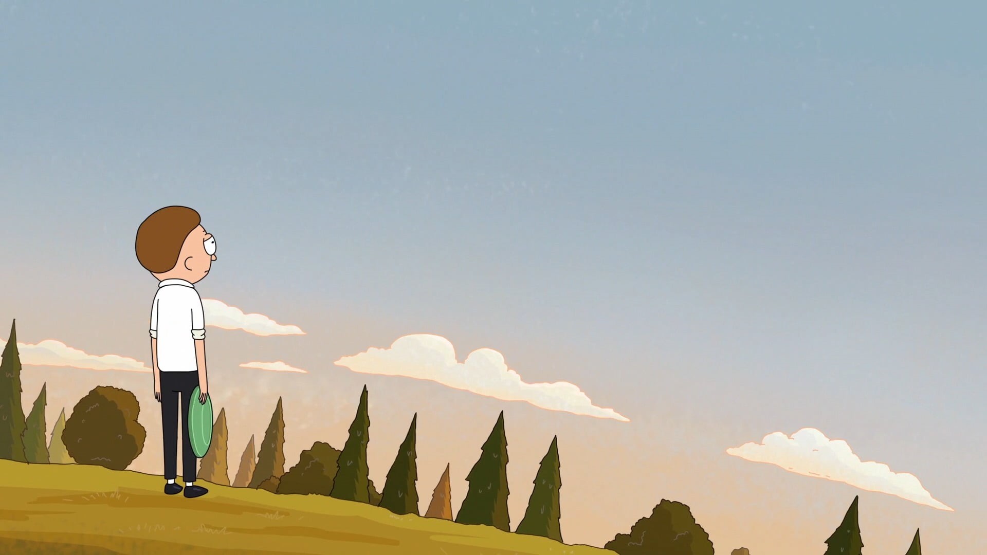 one person, 1080P, Morty Smith, beauty in nature, nature, sport, copy space, blue, Rick and Morty, mountain, scenics - nature, land, black, sky, cartoon, HD Wallpaper